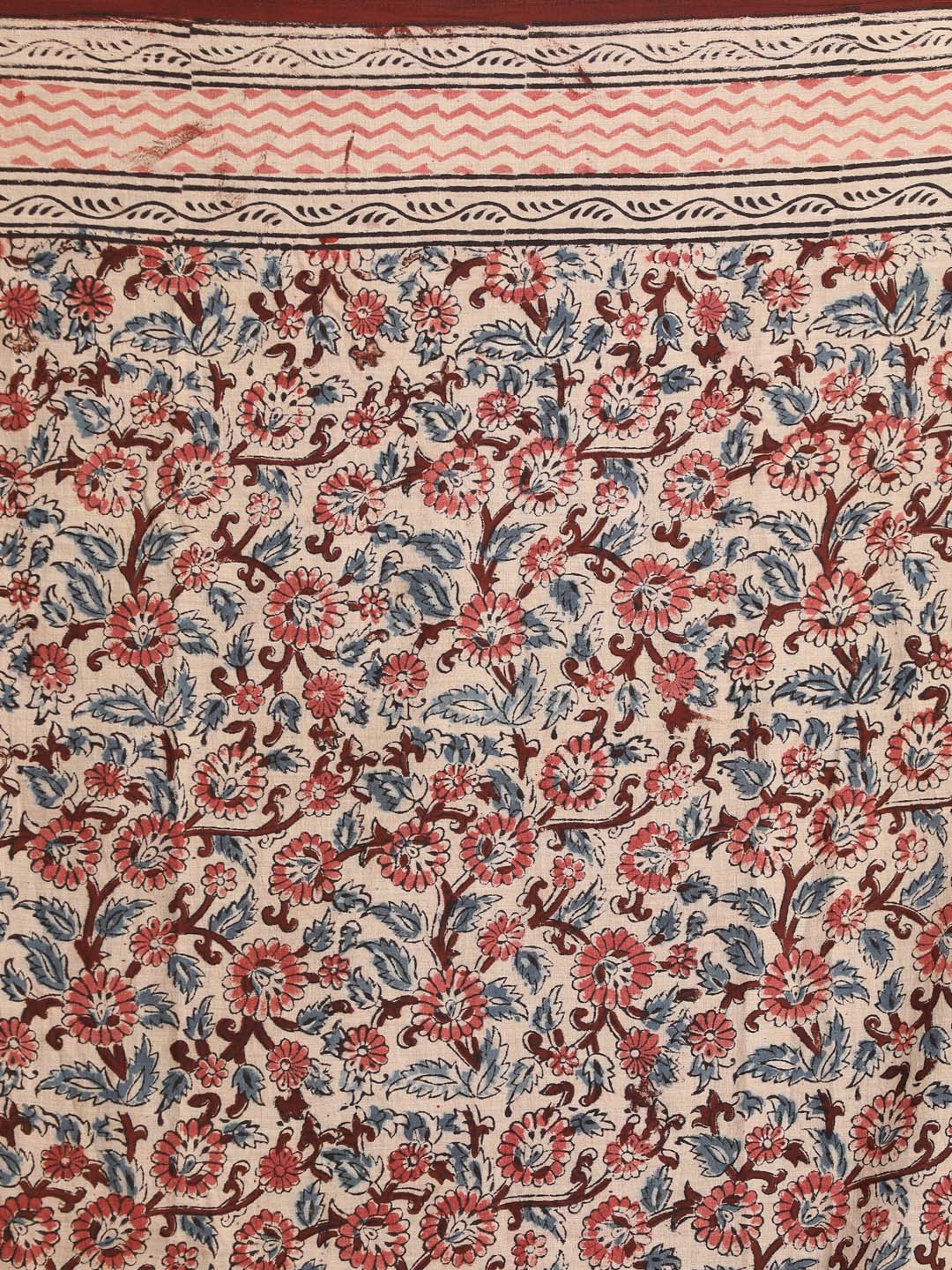 Indethnic Kalamkari Handblock Mulmul Cotton Saree - Saree Detail View