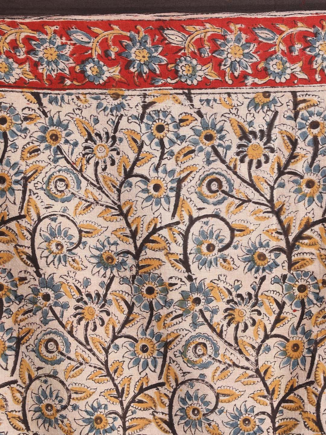 Indethnic Kalamkari Handblock Mulmul Cotton Saree - Saree Detail View