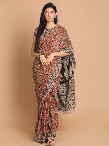 Kalamkari Handblock Mulmul Cotton Saree