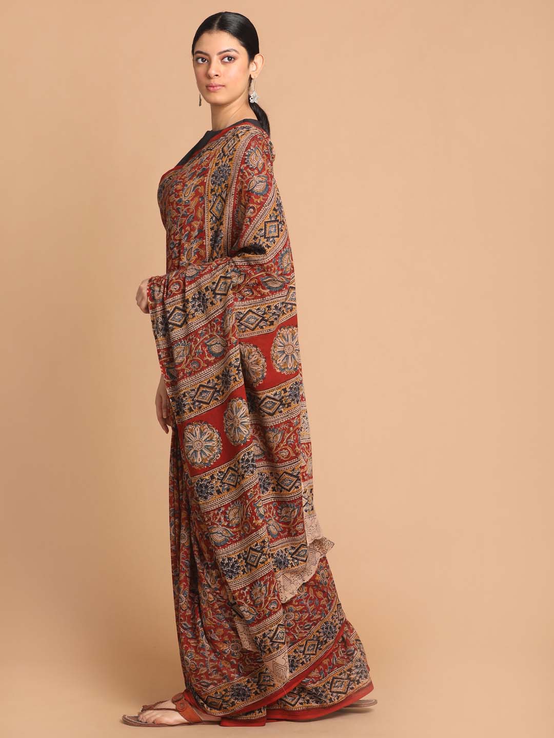 Indethnic Kalamkari Handblock Mulmul Cotton Saree - View 2