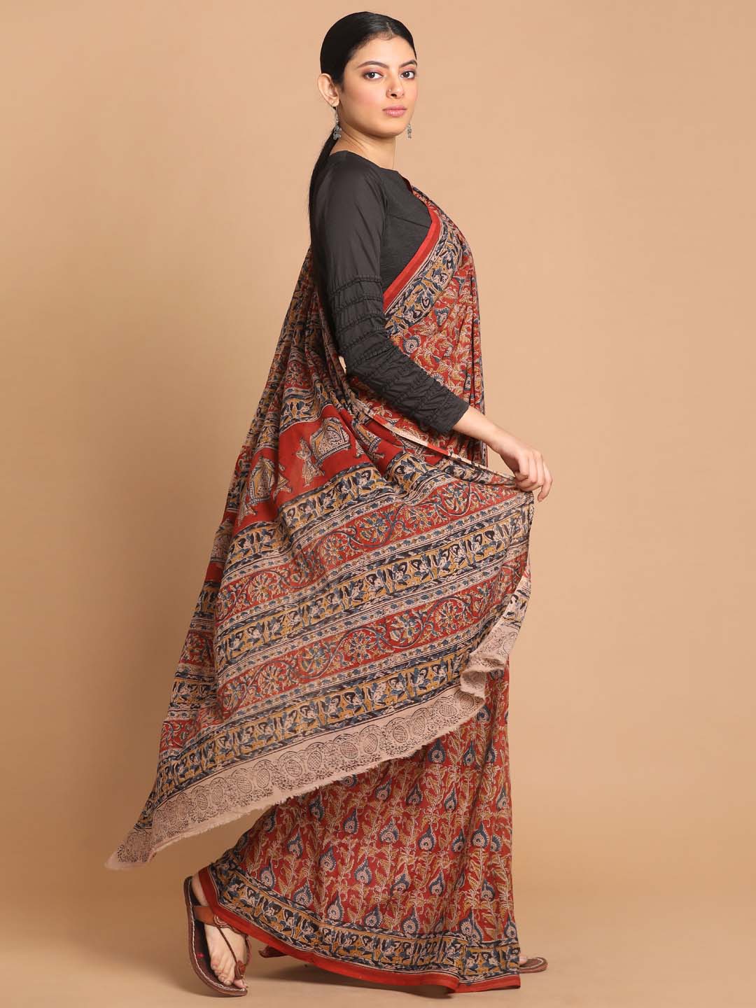 Indethnic Kalamkari Handblock Mulmul Cotton Saree - View 2