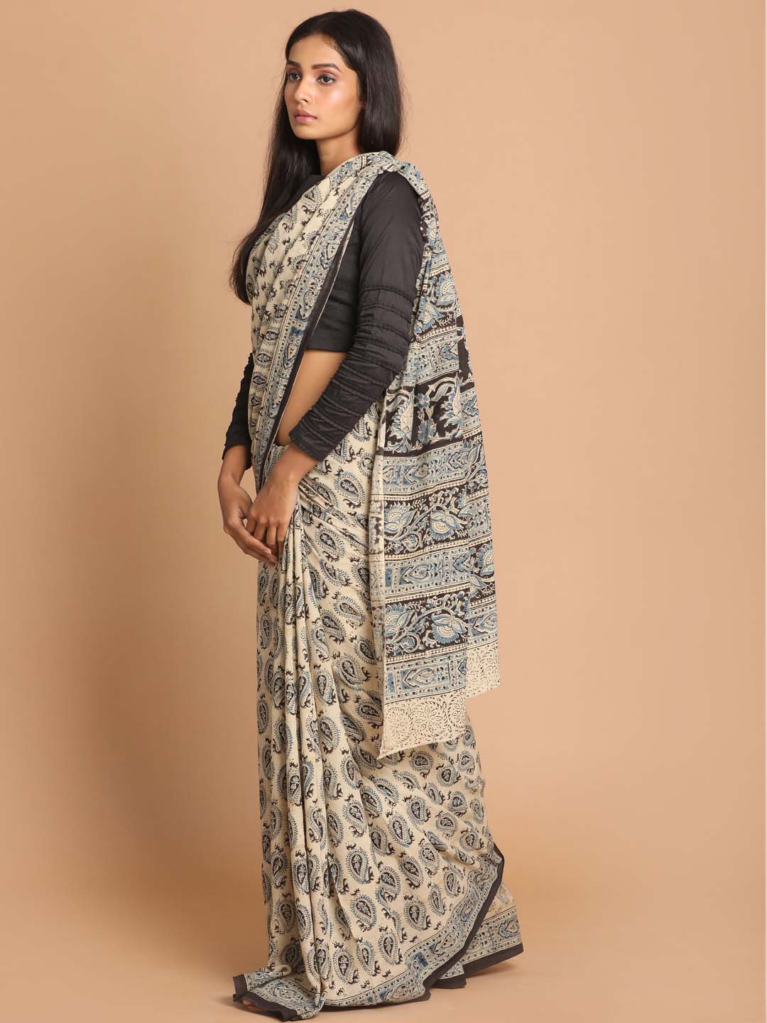 Indethnic Kalamkari Handblock Mulmul Cotton Saree - View 2