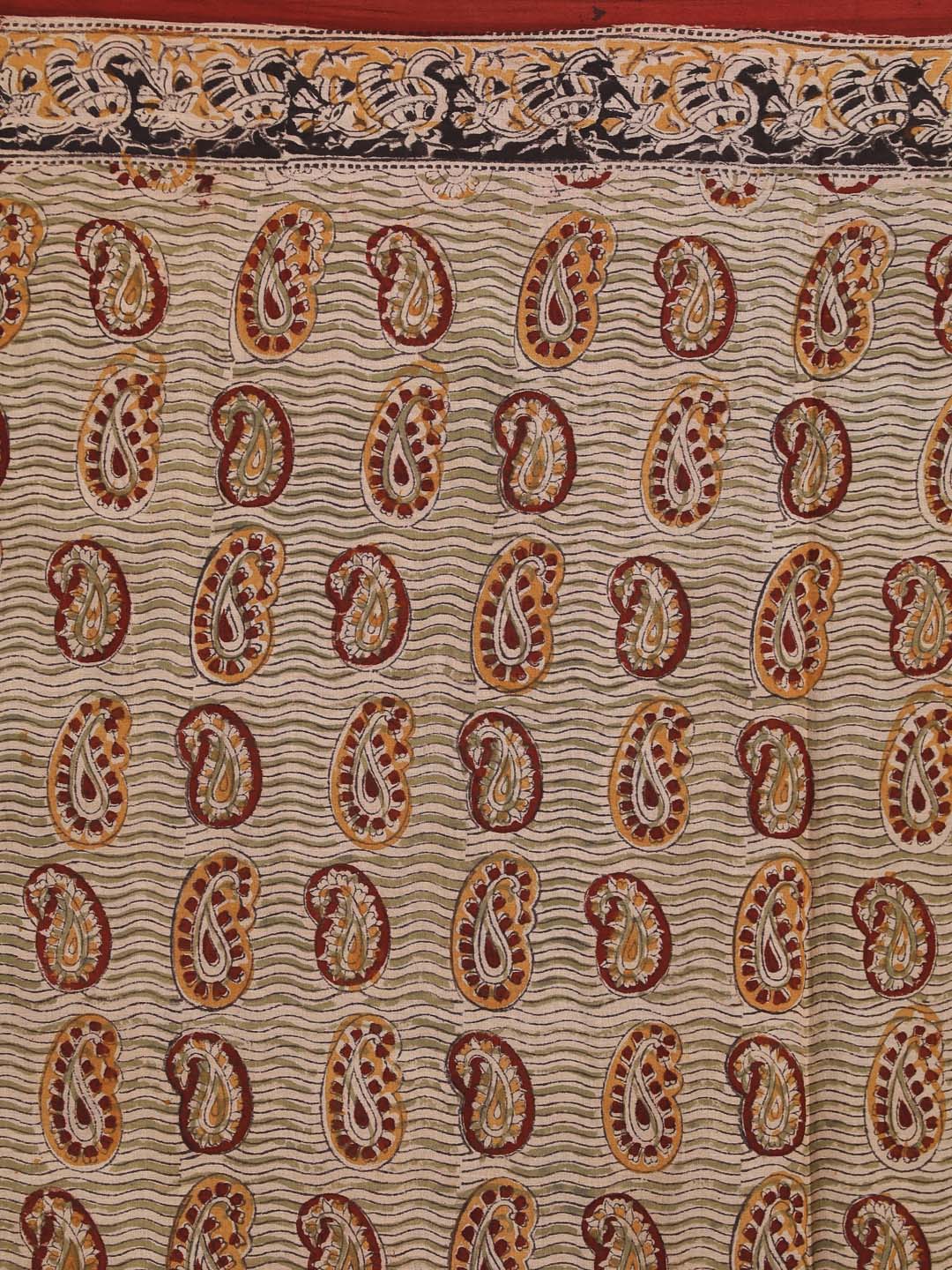 Indethnic Kalamkari Handblock Mulmul Cotton Saree - Saree Detail View