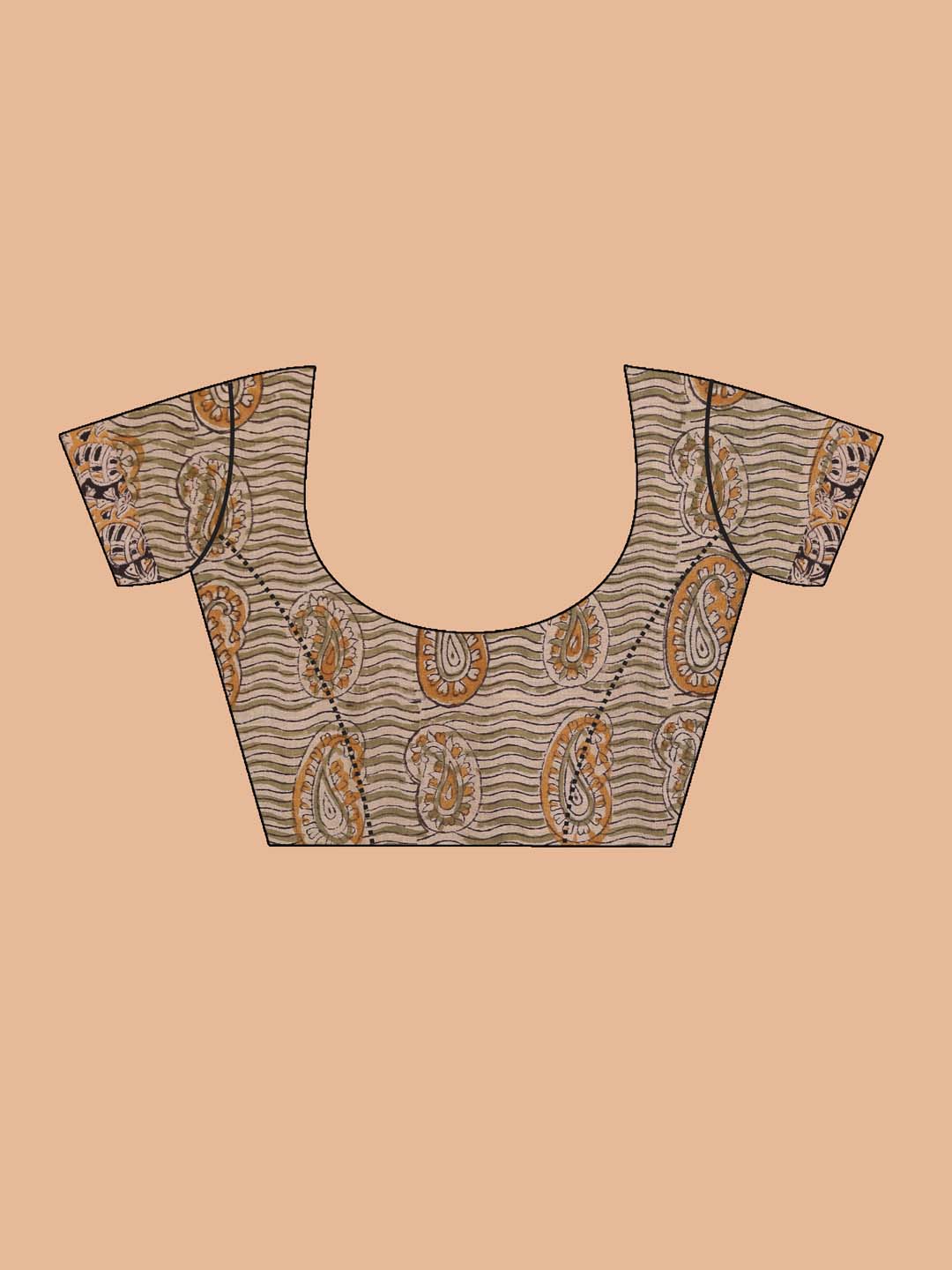 Indethnic Kalamkari Handblock Mulmul Cotton Saree - Blouse Piece View