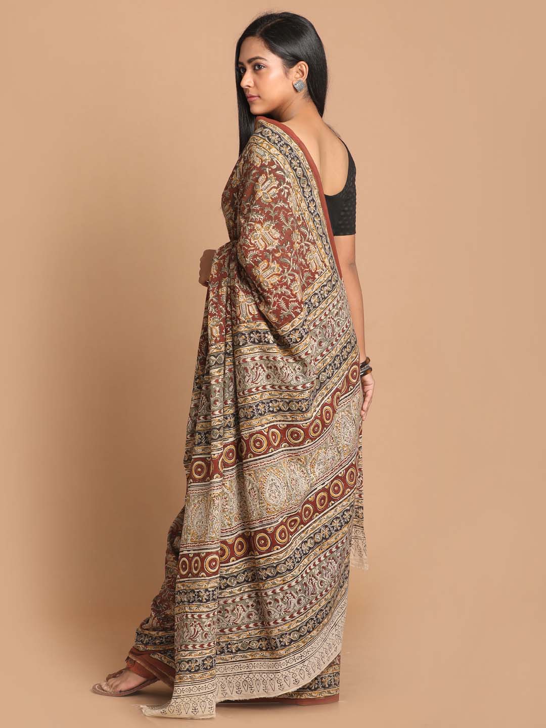 Indethnic Kalamkari Handblock Mulmul Cotton Saree - View 3