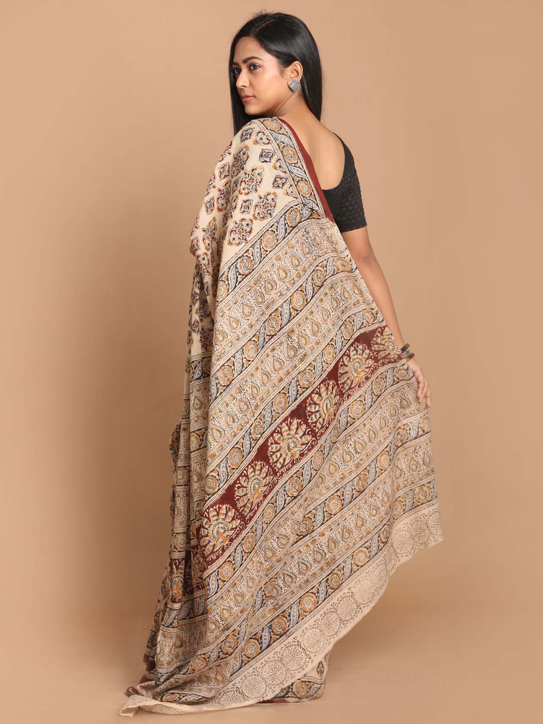 Indethnic Kalamkari Handblock Mulmul Cotton Saree - View 3