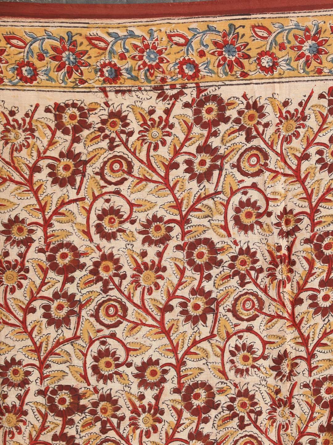 Indethnic Kalamkari Handblock Mulmul Cotton Saree - Saree Detail View