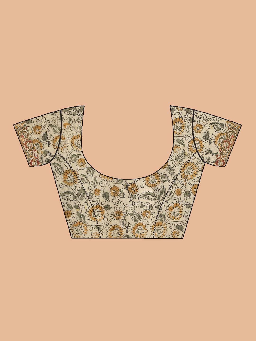 Indethnic Kalamkari Handblock Mulmul Cotton Saree - Blouse Piece View