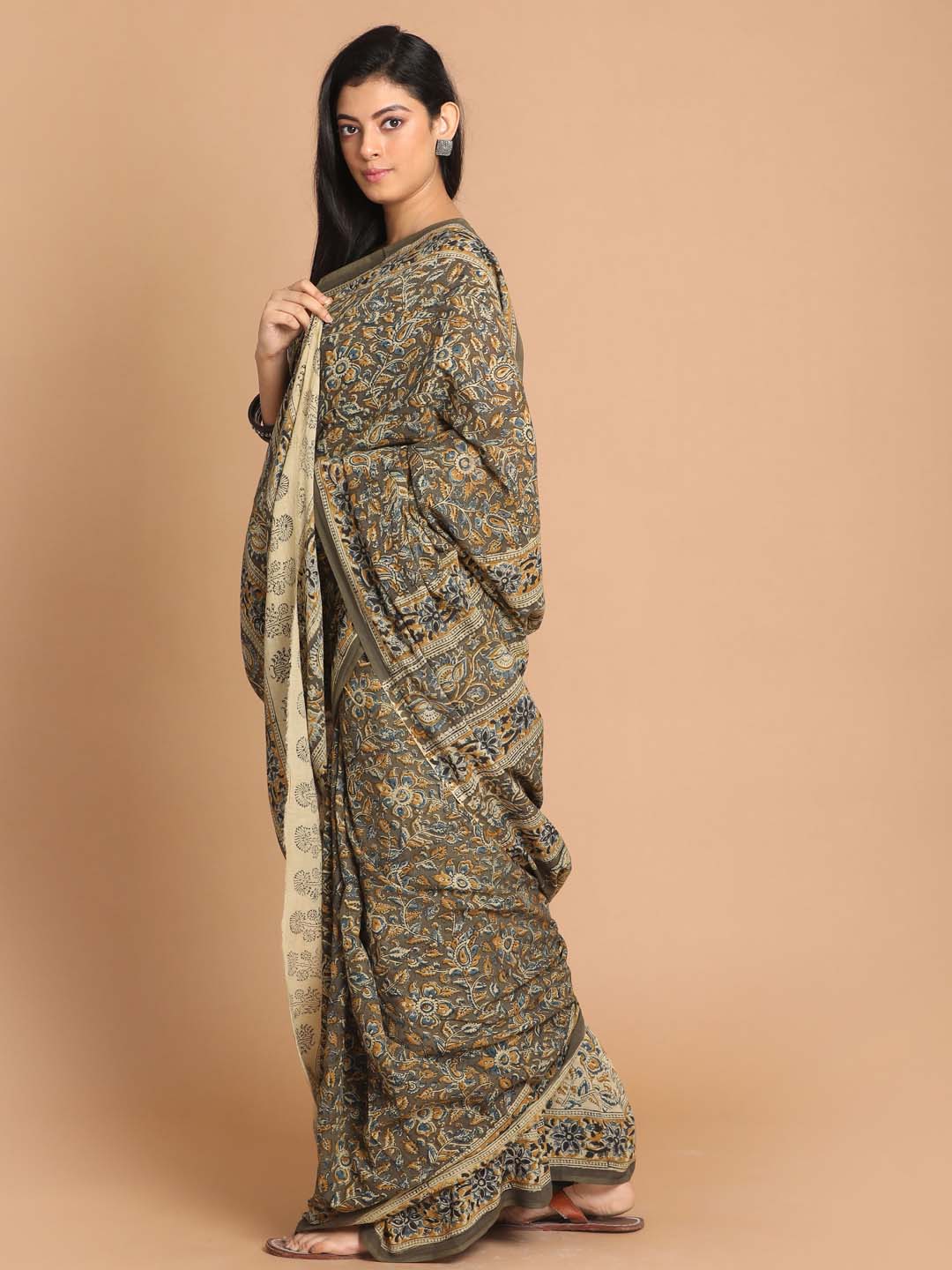 Indethnic Kalamkari Handblock Mulmul Cotton Saree - View 2