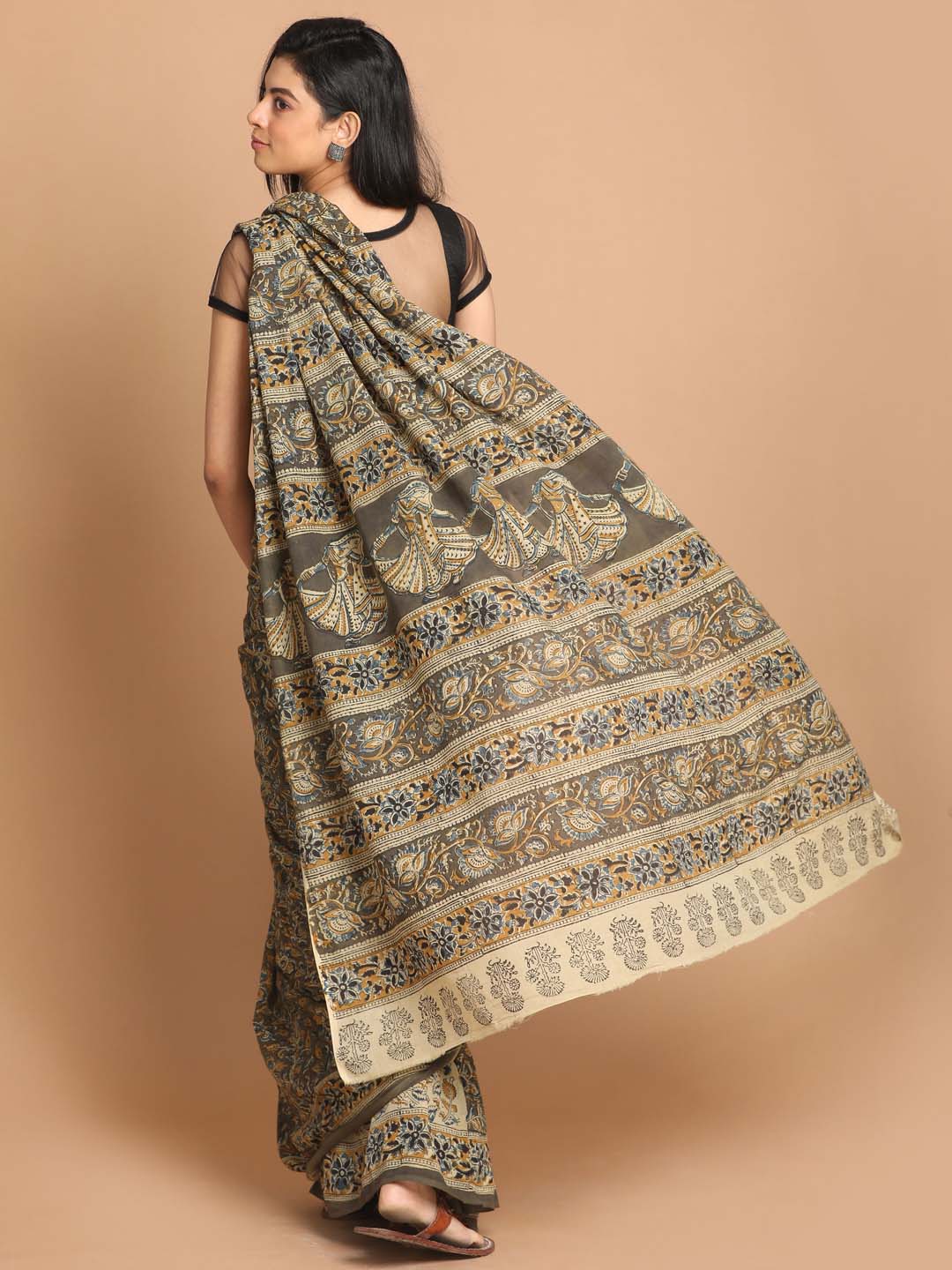 Indethnic Kalamkari Handblock Mulmul Cotton Saree - View 3