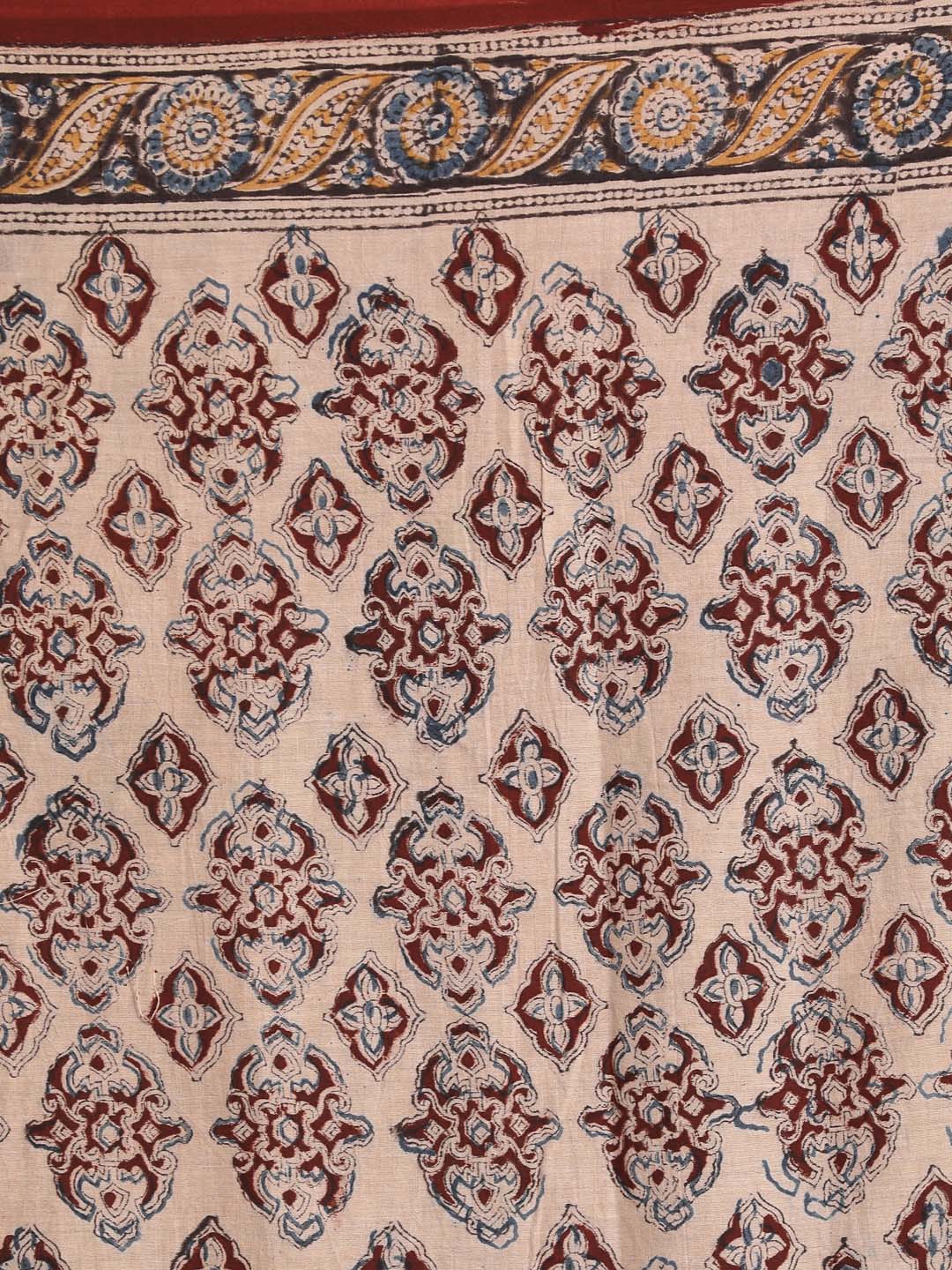 Indethnic Kalamkari Handblock Mulmul Cotton Saree - Saree Detail View