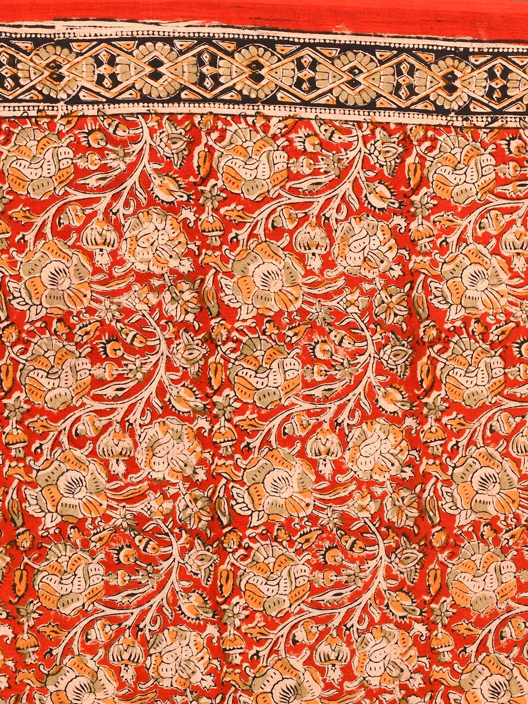 CRIMSON FLORAL FANTASY (KALAMKARI 100% PURE COTTON SAREE)