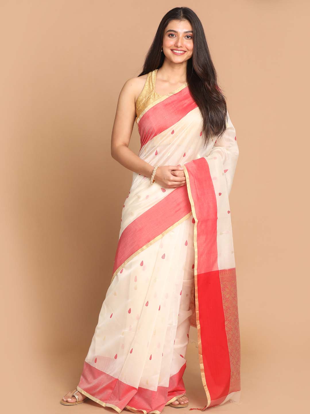 Indethnic Chanderi Handloom Silk Cotton Saree - View 1