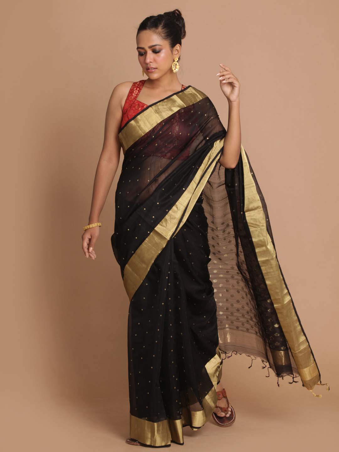 Indethnic Chanderi Handloom Silk Cotton Saree - View 1