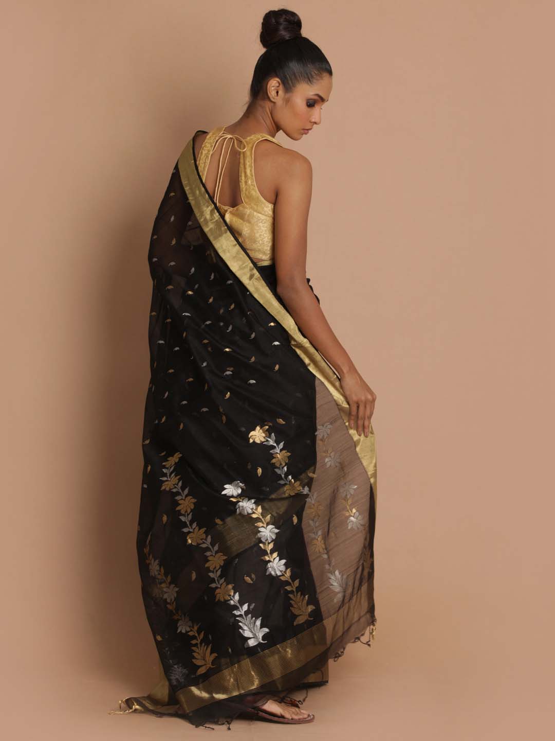 Indethnic Chanderi Handloom Silk Cotton Saree - View 3