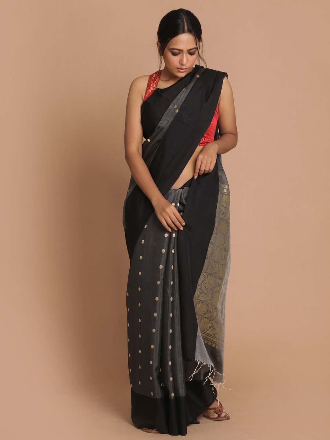 Indethnic Chanderi Handloom Silk Cotton Saree - View 1