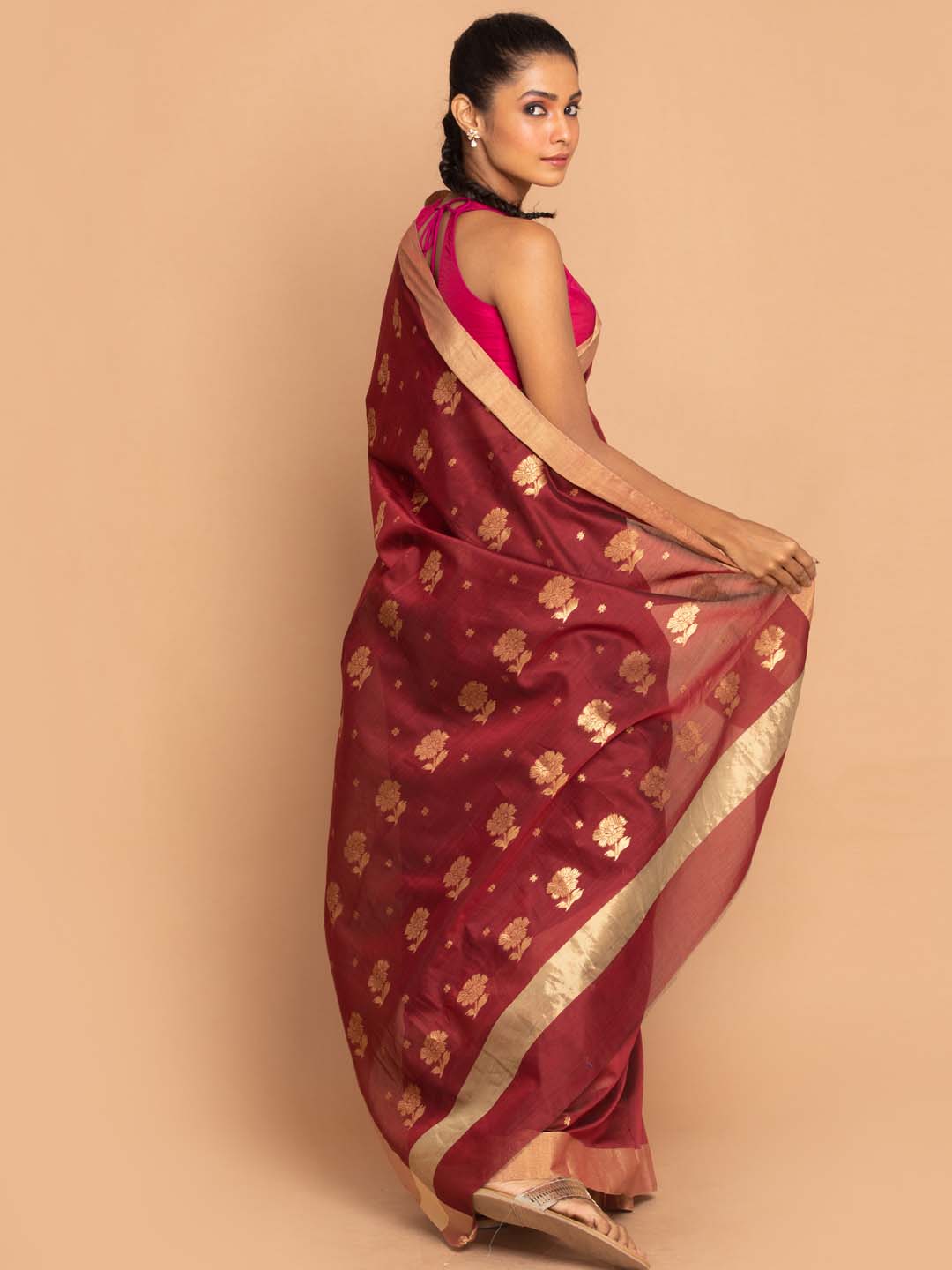 Indethnic Chanderi Handloom Silk Cotton Saree - View 3