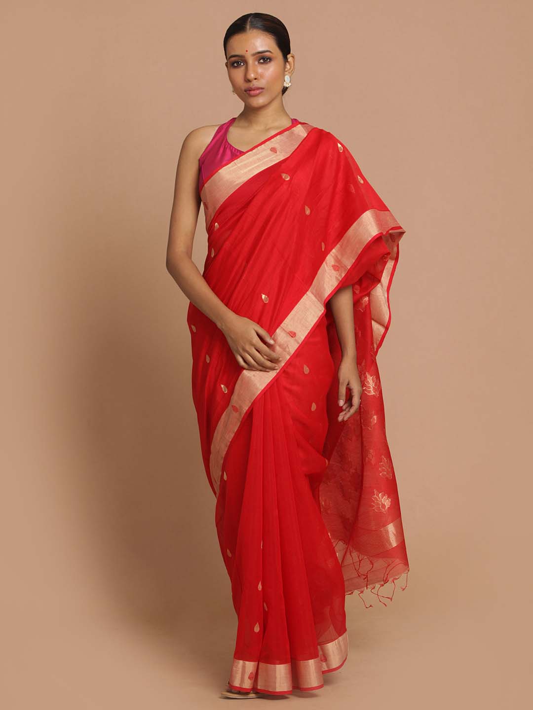 Indethnic Chanderi Handloom Silk Cotton Saree - View 1