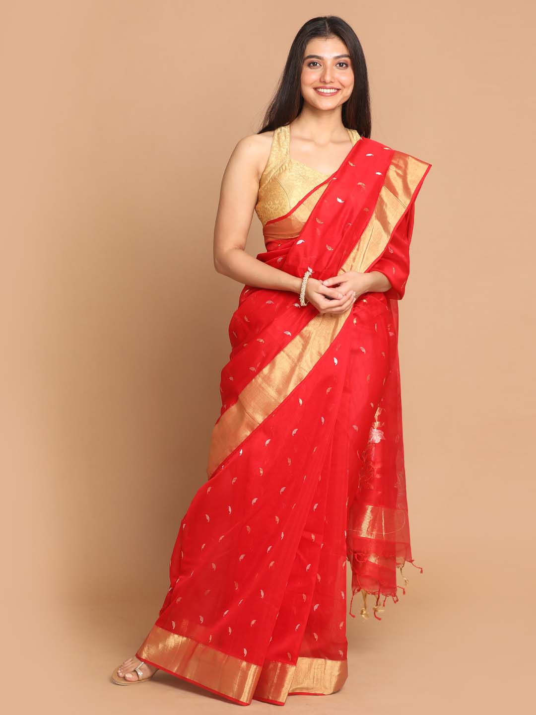 Indethnic Chanderi Handloom Silk Cotton Saree - View 1