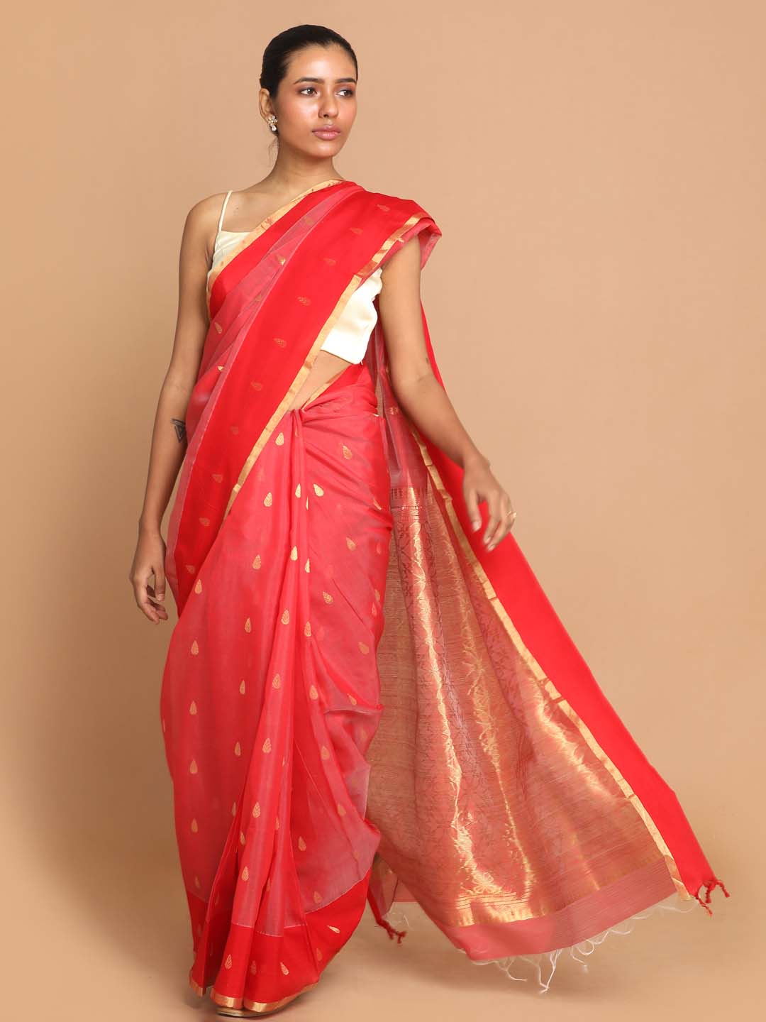 Indethnic Chanderi Handloom Silk Cotton Saree - View 1