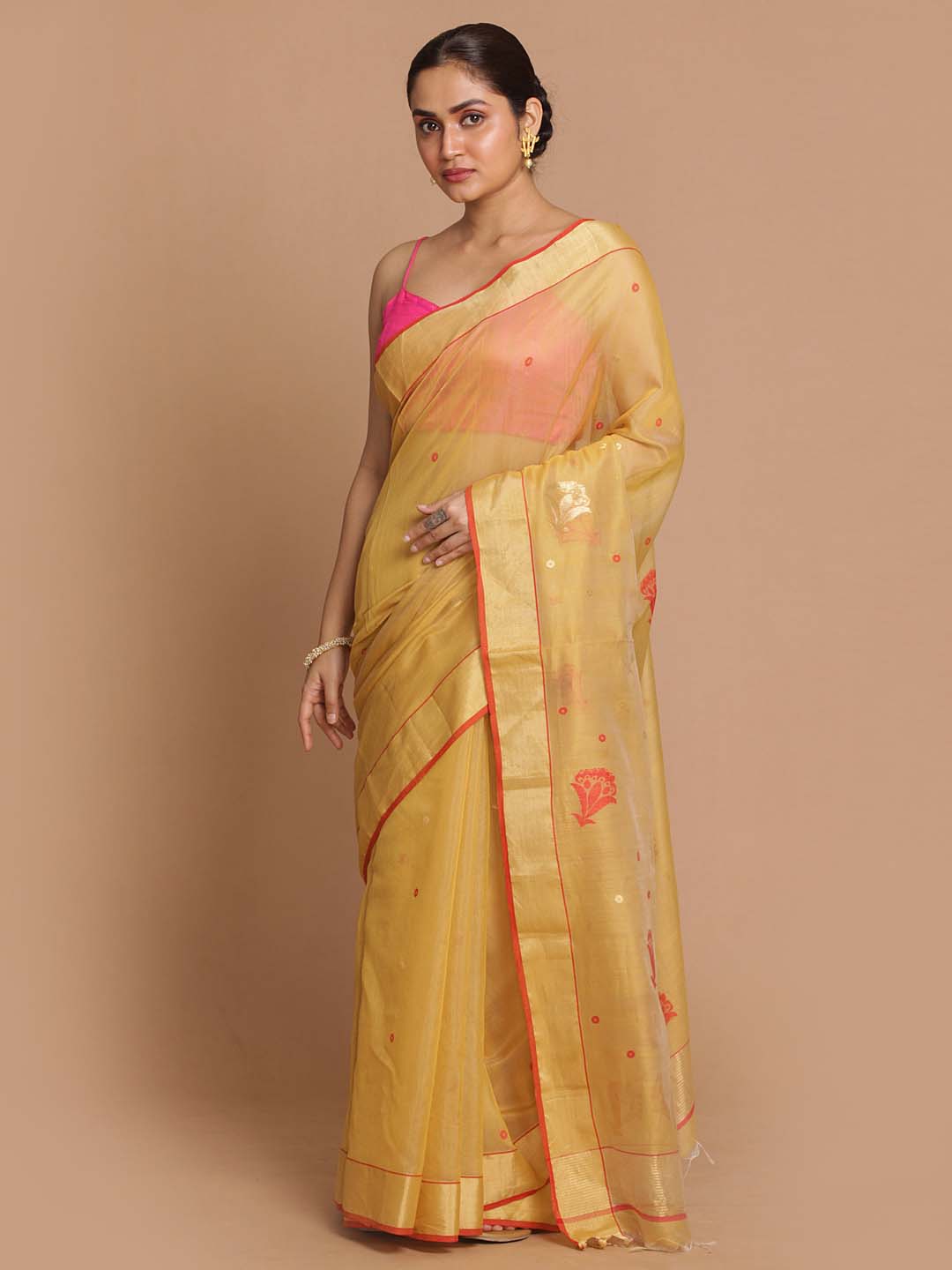 Indethnic Chanderi Handloom Silk Cotton Saree - View 1