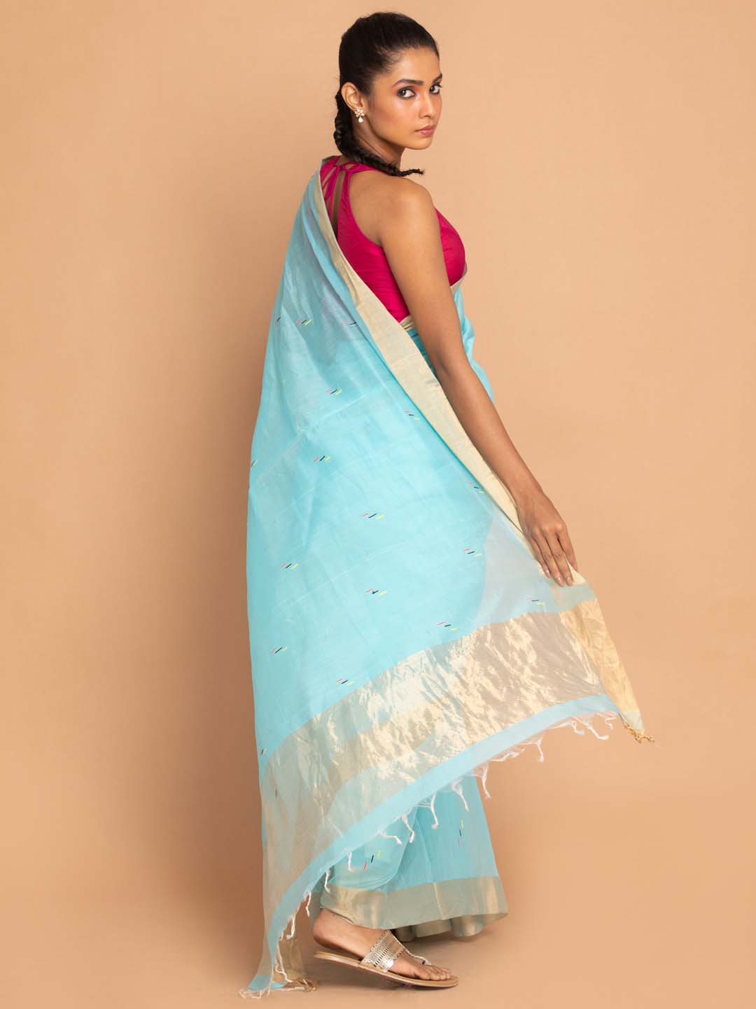 Indethnic Chanderi Handloom Silk Cotton Saree - View 3