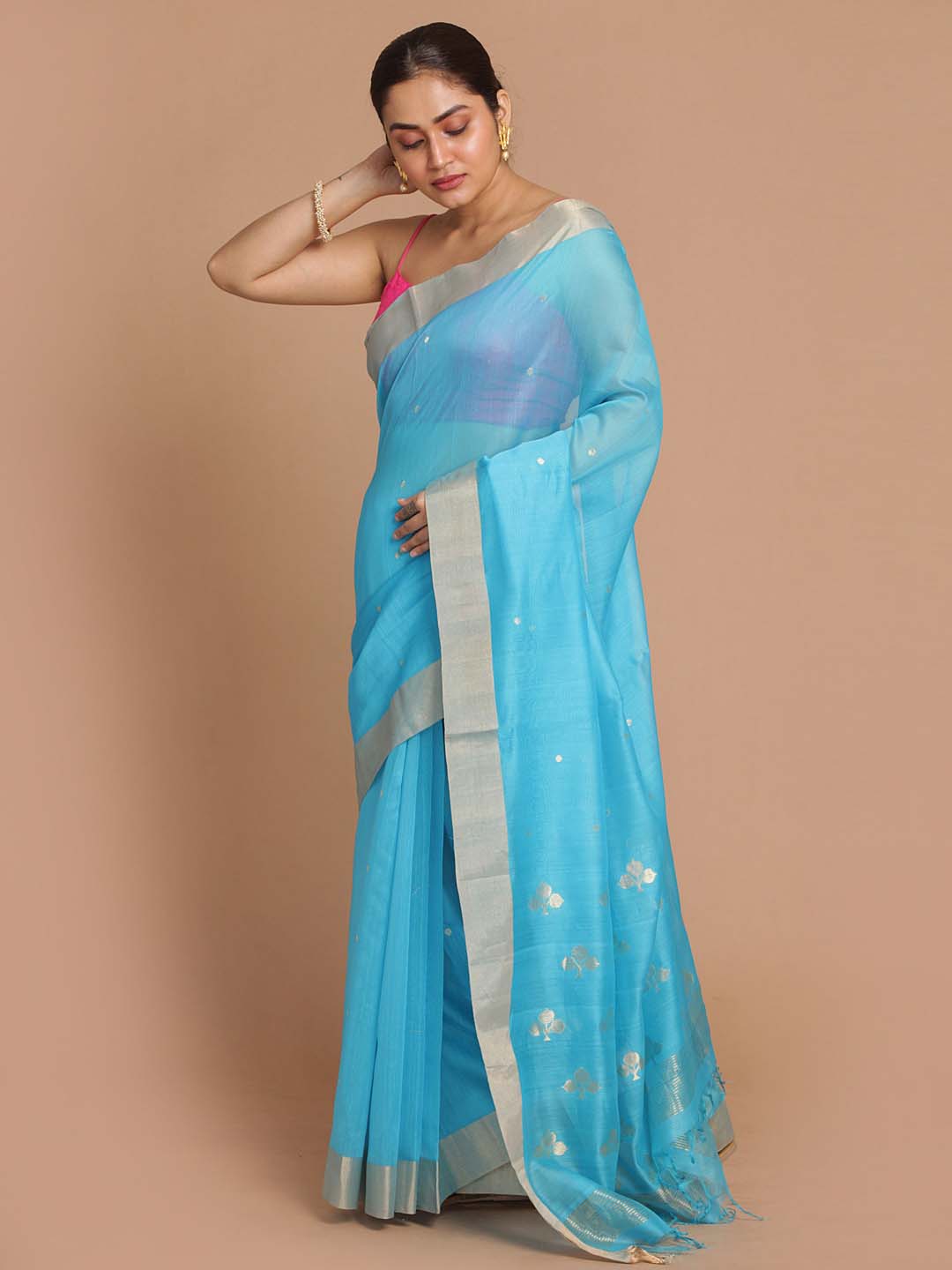 Indethnic Chanderi Handloom Silk Cotton Saree - View 1