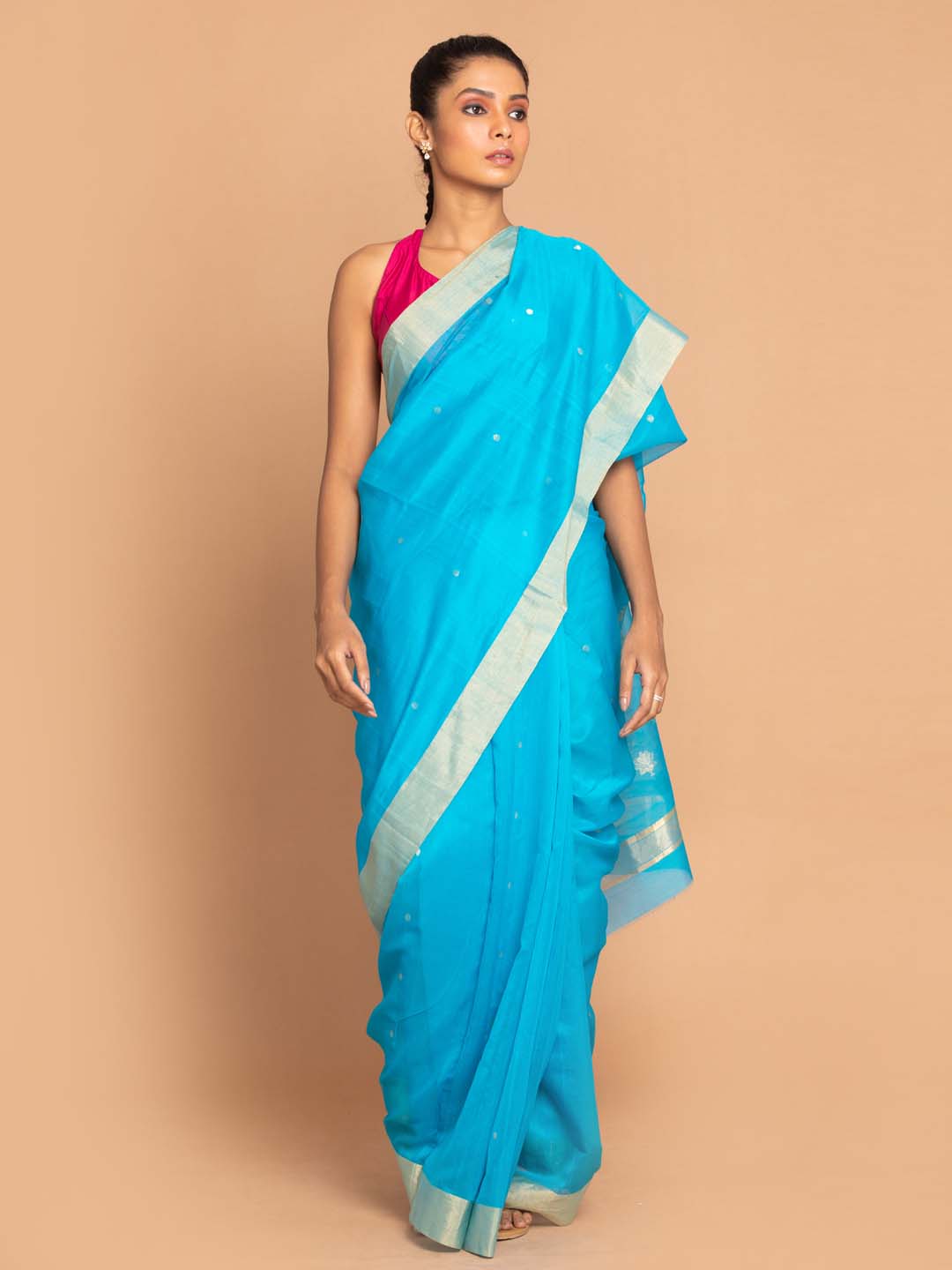 Indethnic Chanderi Handloom Silk Cotton Saree - View 1