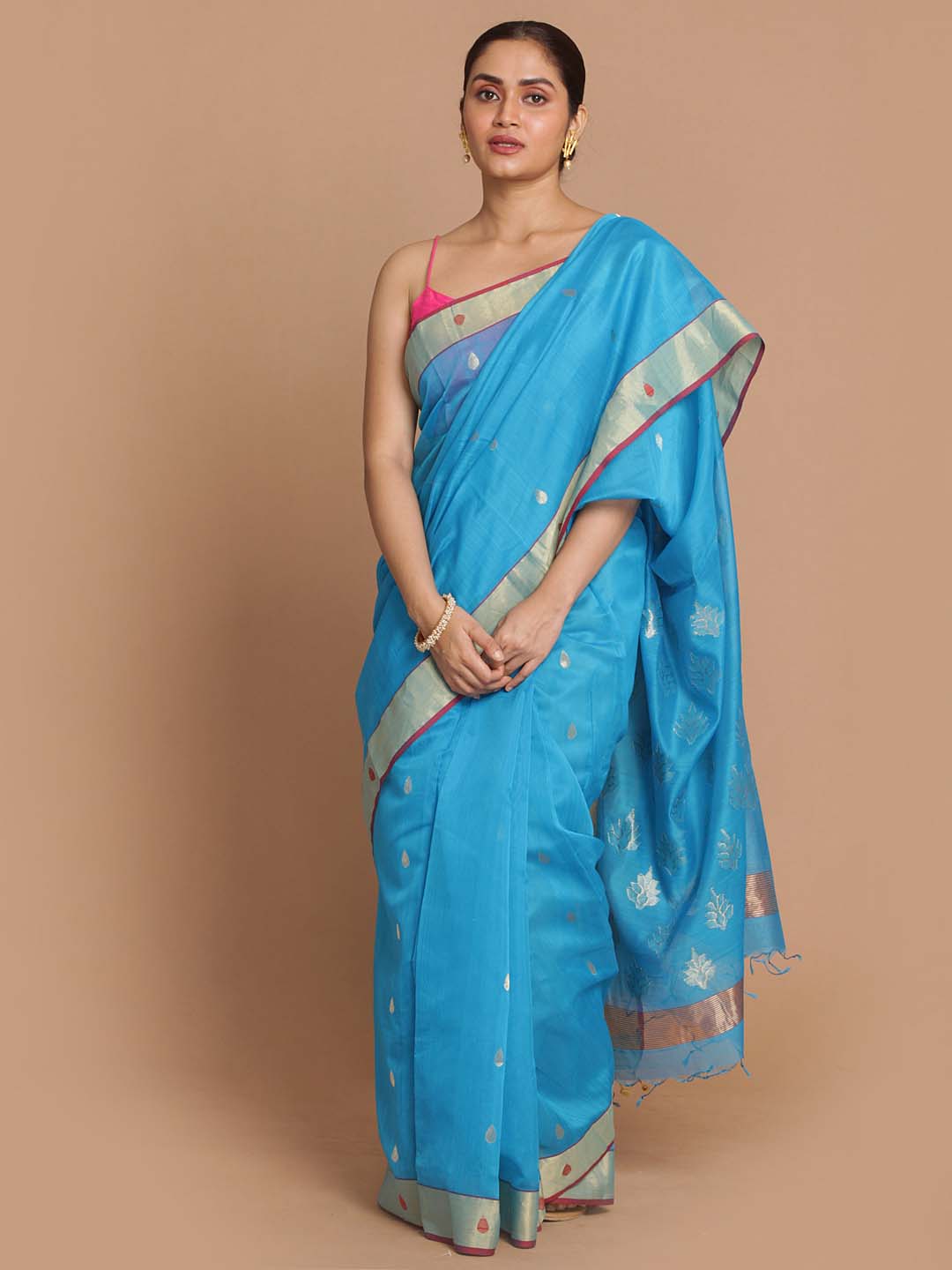 Indethnic Chanderi Handloom Silk Cotton Saree - View 1