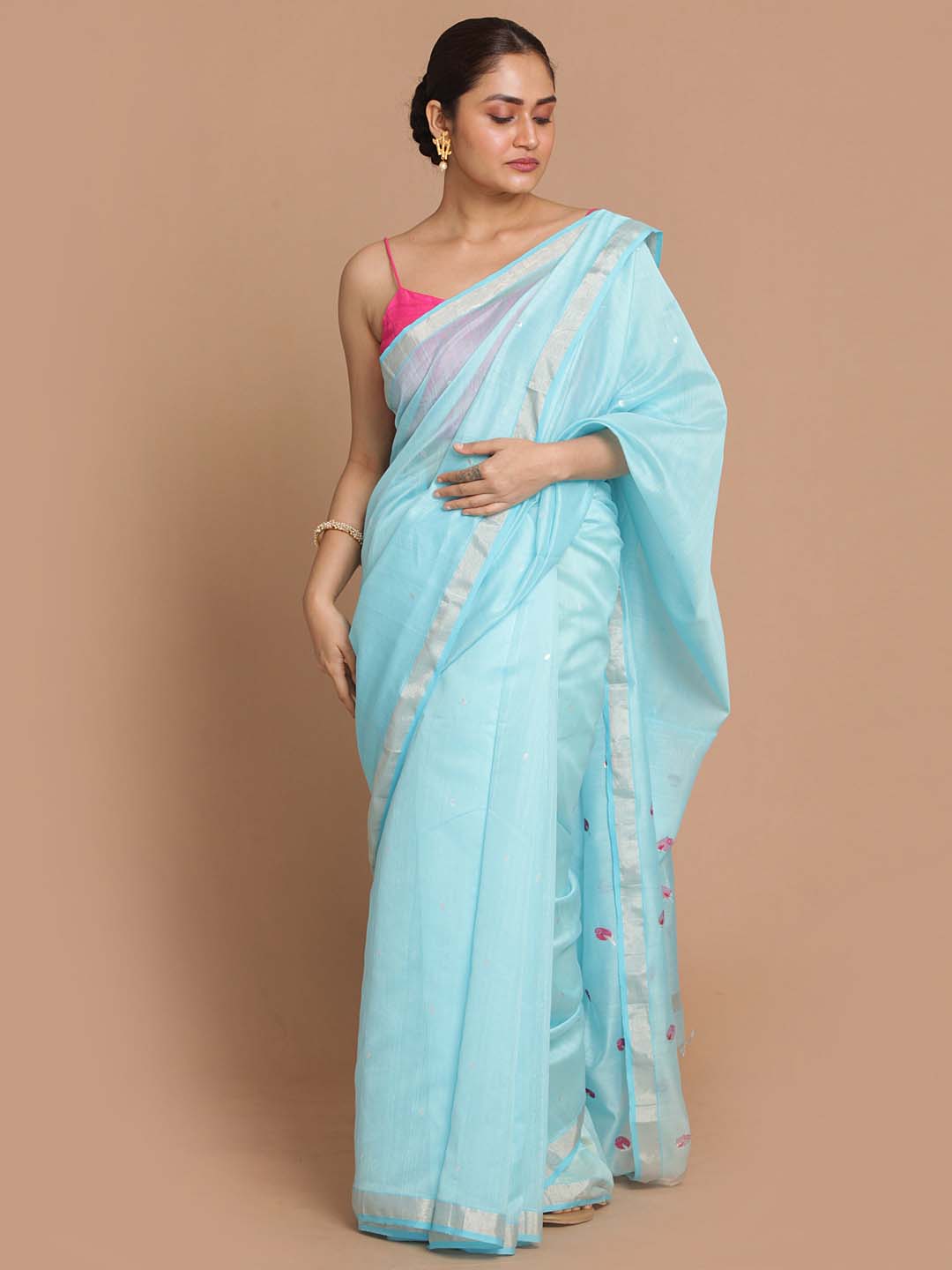 Indethnic Chanderi Handloom Silk Cotton Saree - View 1