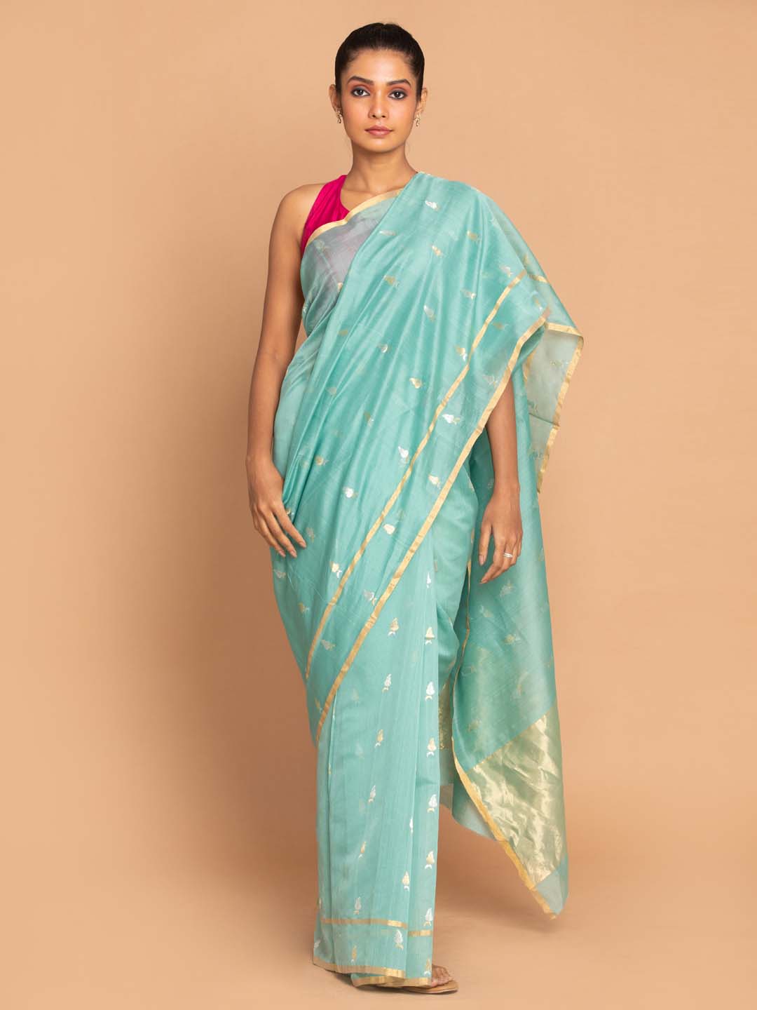 Indethnic Chanderi Handloom Silk Cotton Saree - View 1