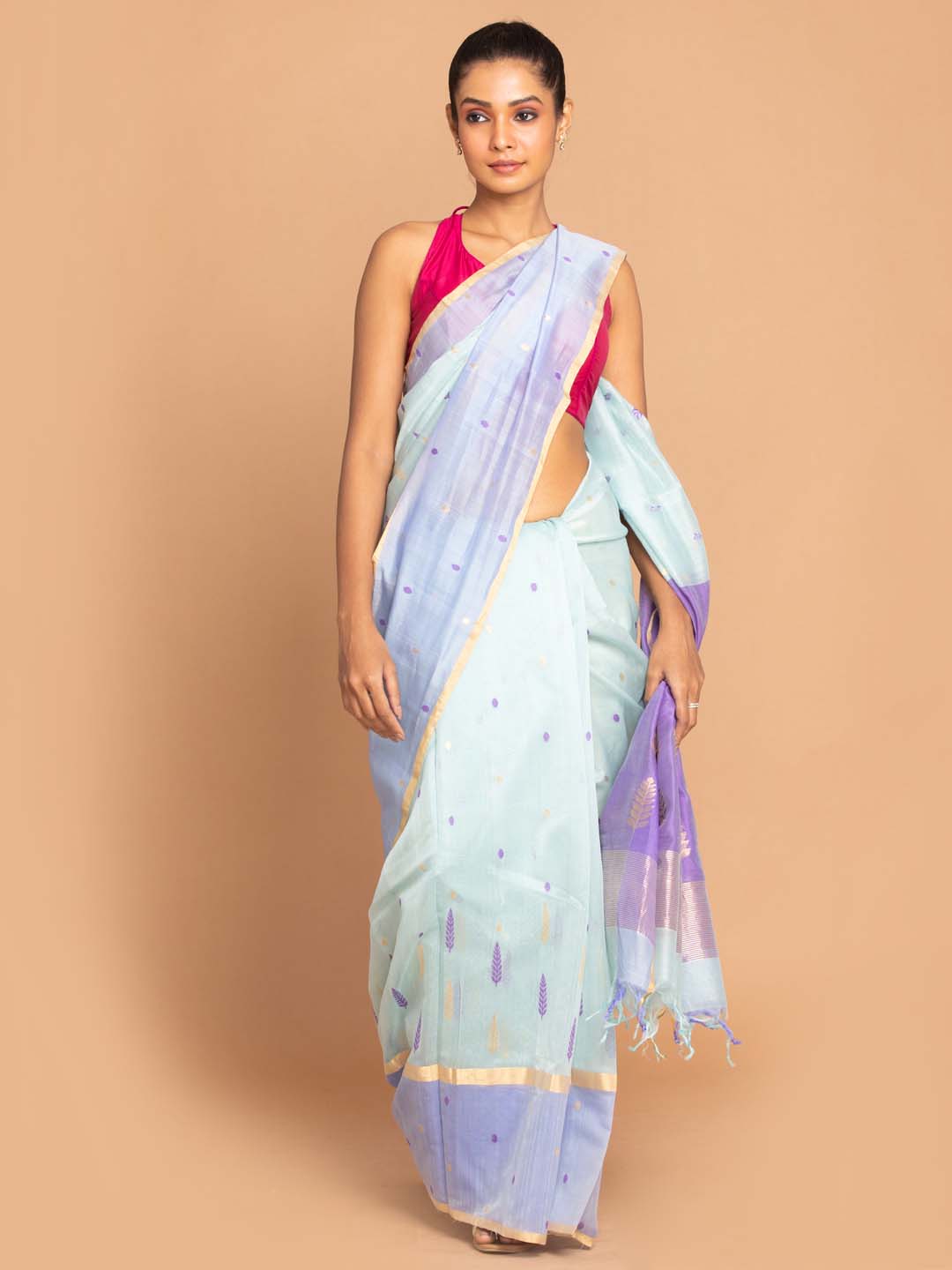 Indethnic Chanderi Handloom Silk Cotton Saree - View 1