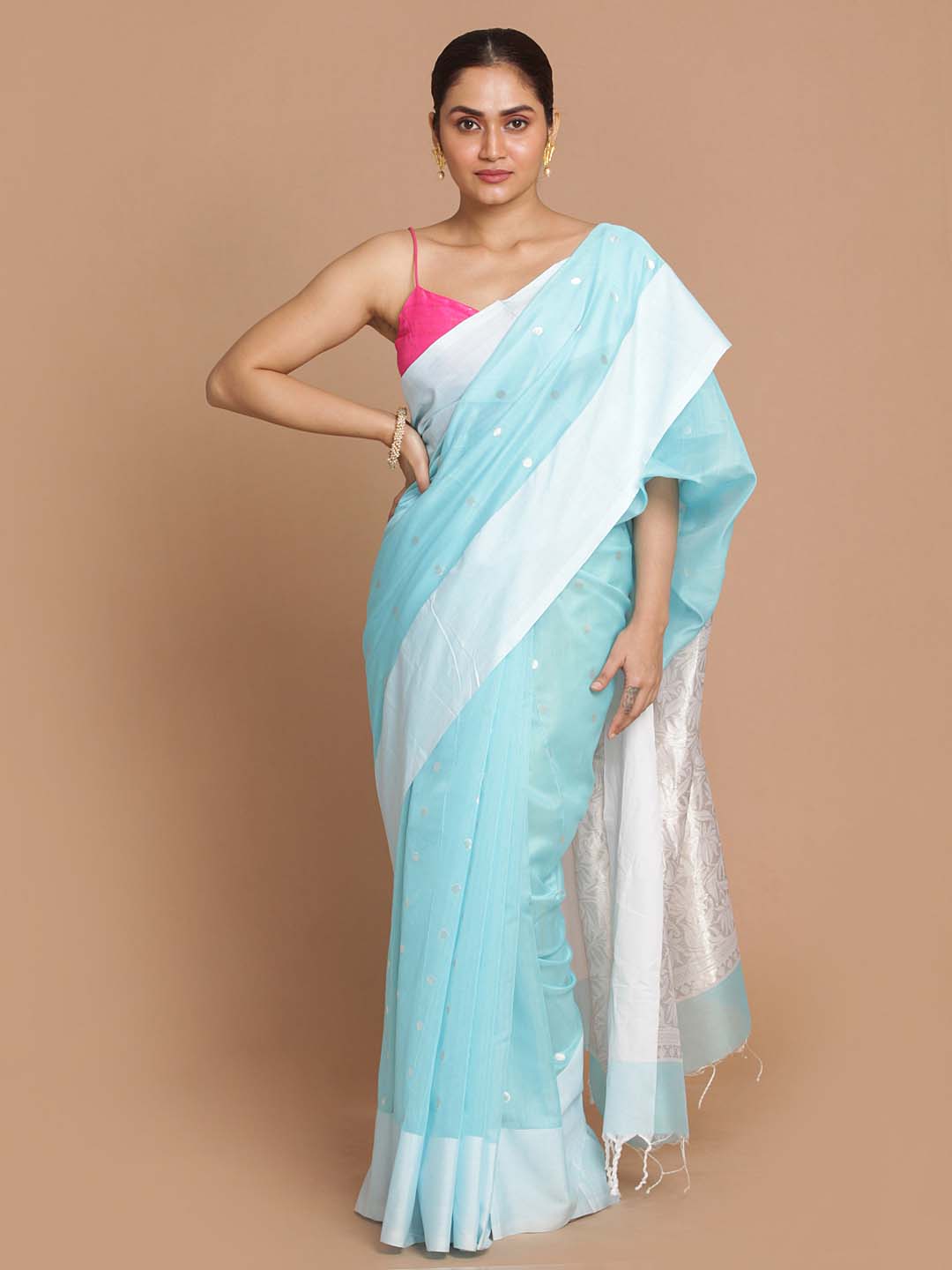 Indethnic Chanderi Handloom Silk Cotton Saree - View 1