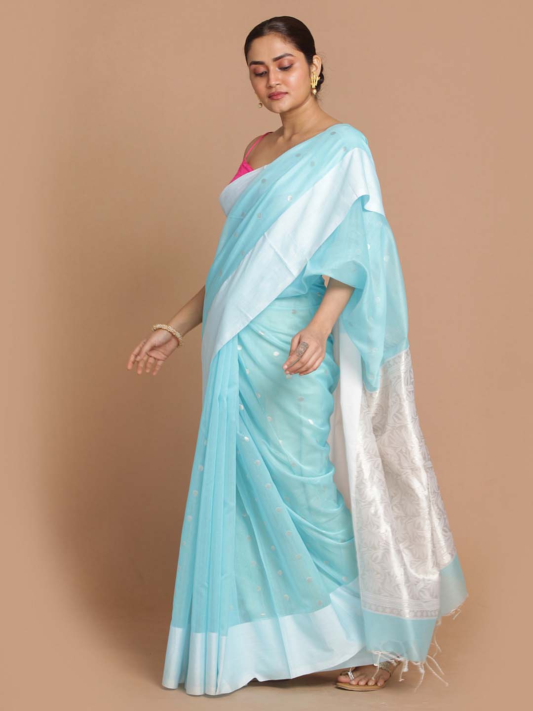 Indethnic Chanderi Handloom Silk Cotton Saree - View 2