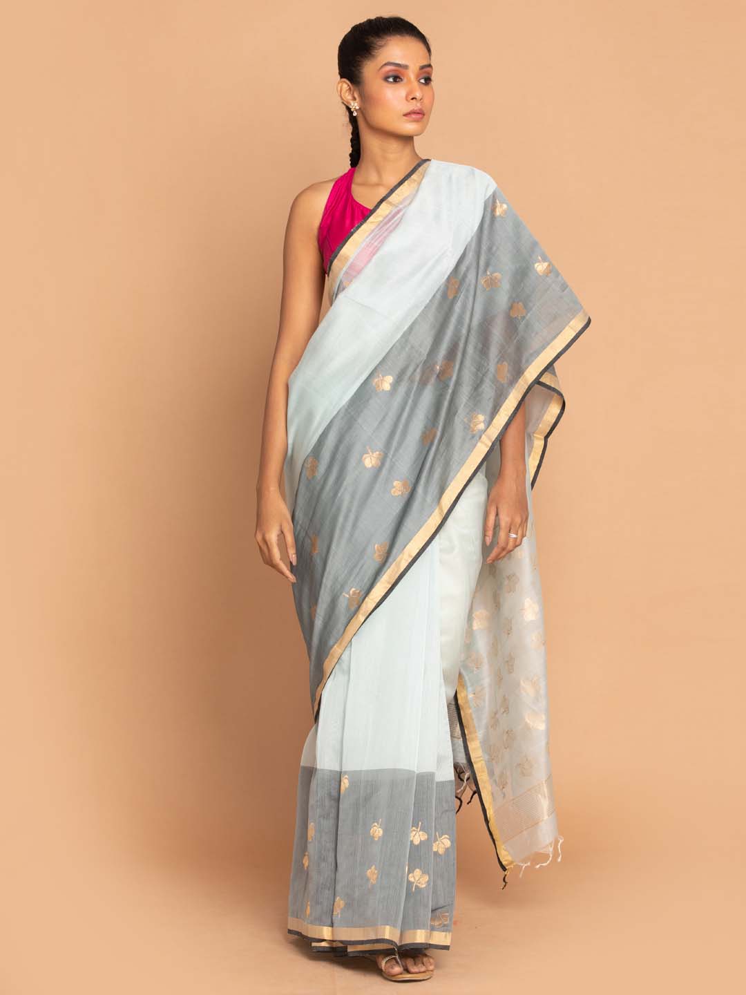 Indethnic Chanderi Handloom Silk Cotton Saree - View 1