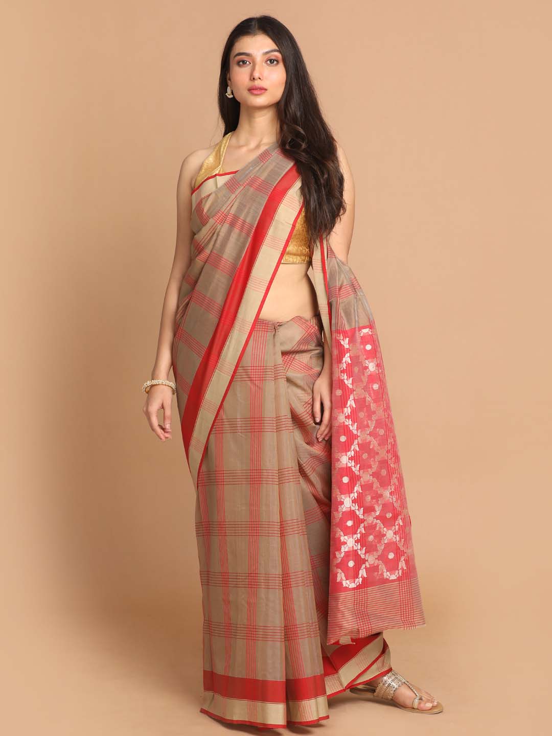 Indethnic Chanderi Handloom Silk Cotton Saree - View 1