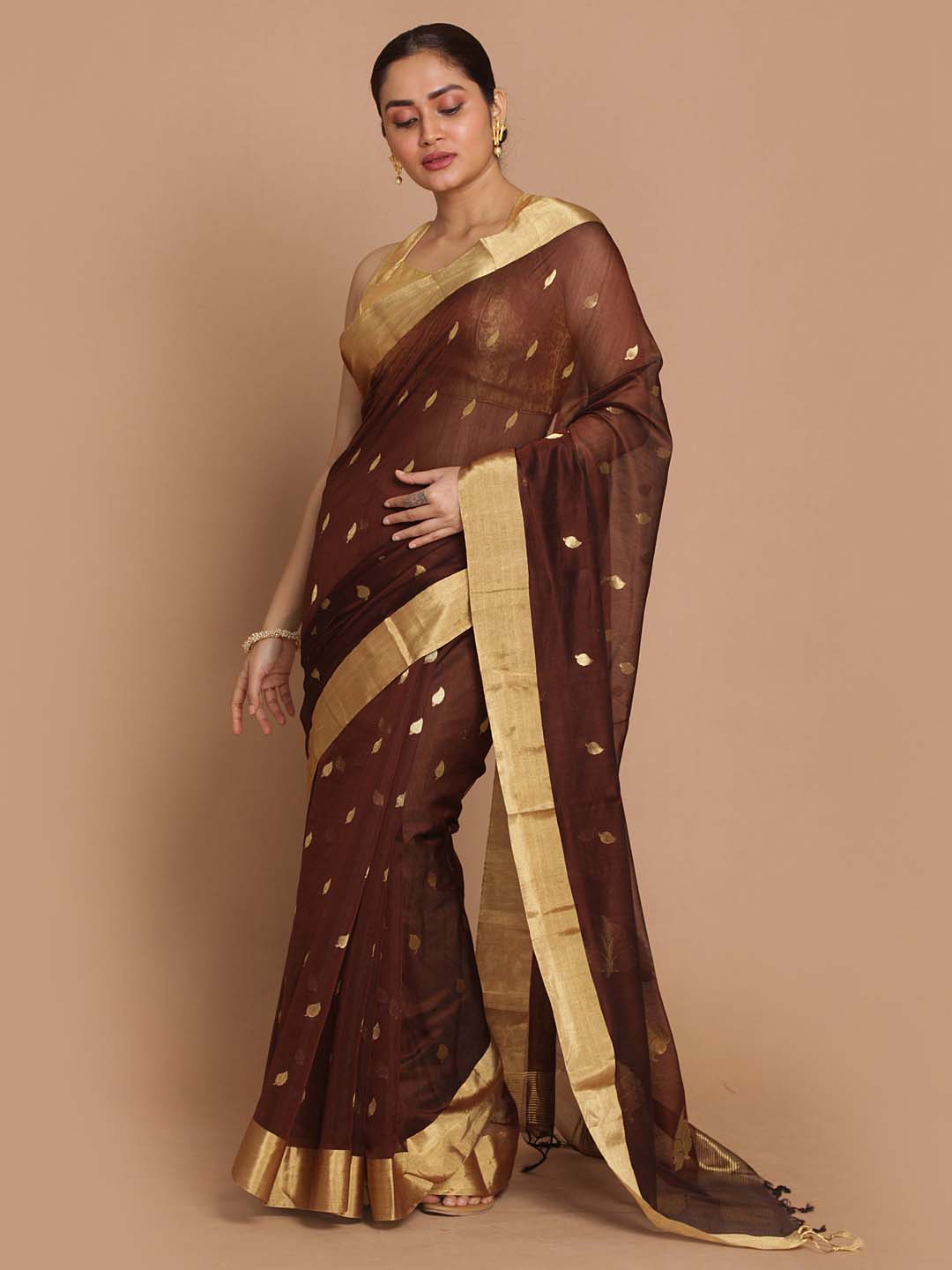 Indethnic Chanderi Handloom Silk Cotton Saree - View 1