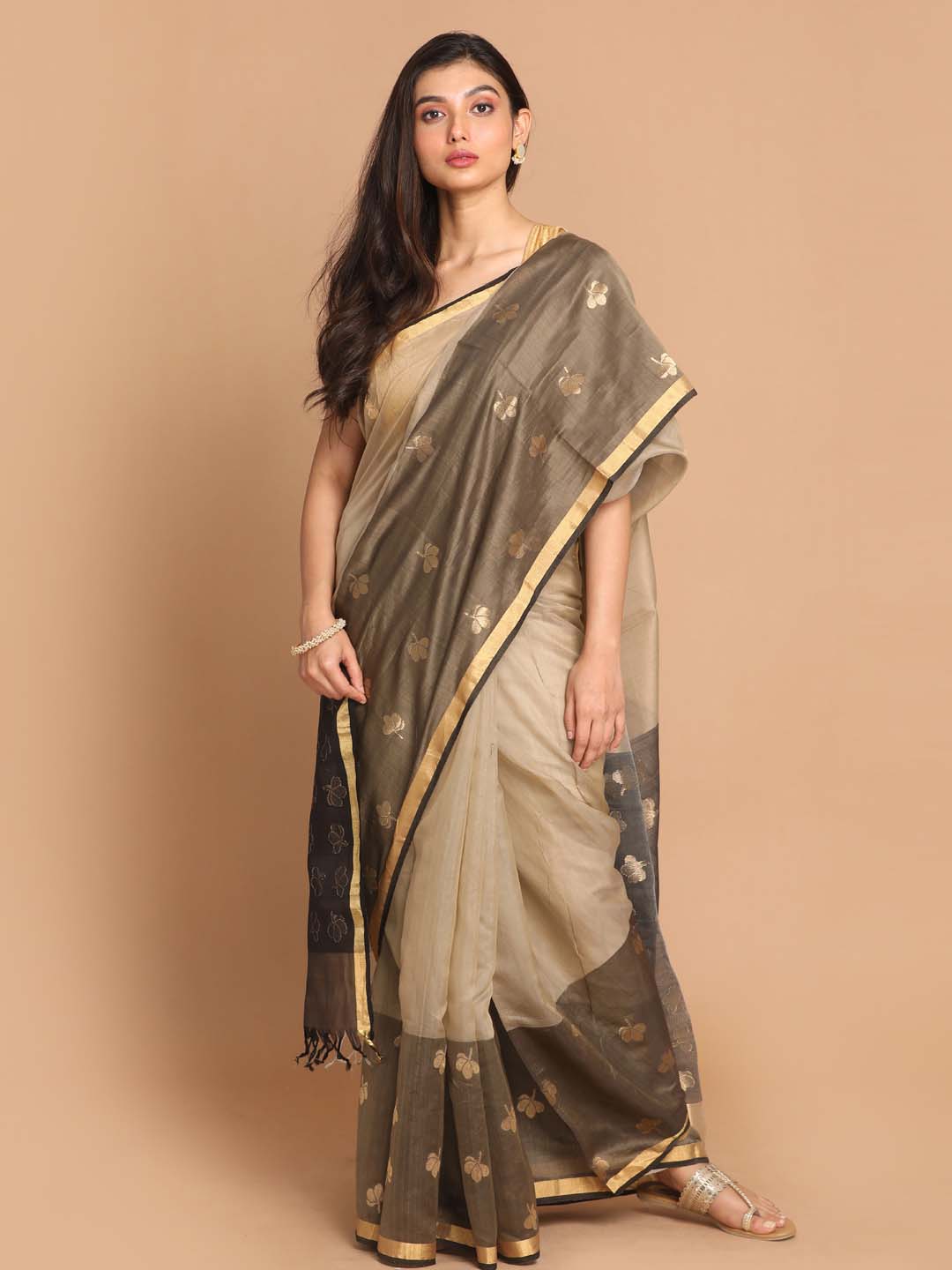 Indethnic Chanderi Handloom Silk Cotton Saree - View 1