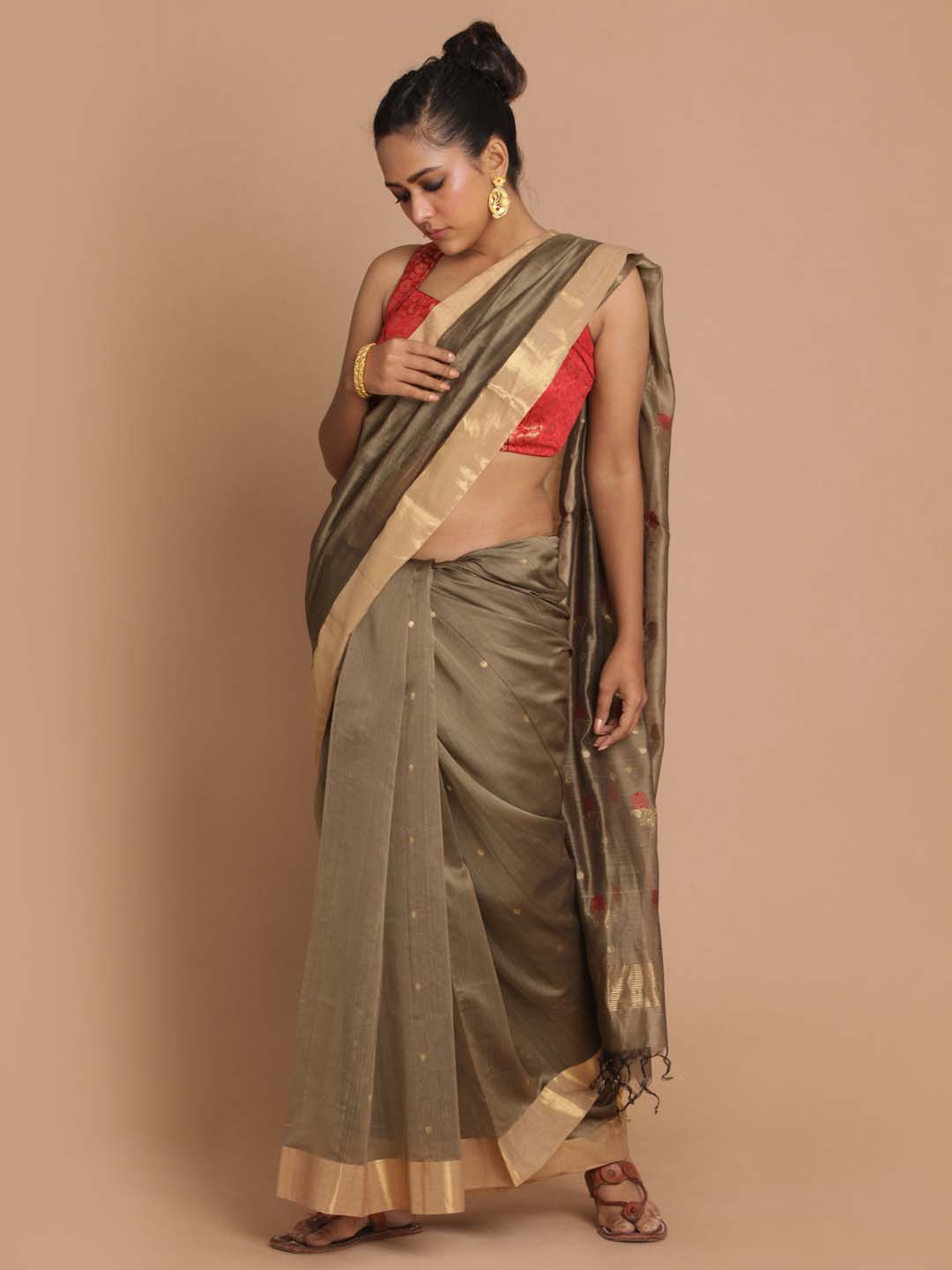 Indethnic Chanderi Handloom Silk Cotton Saree - View 1