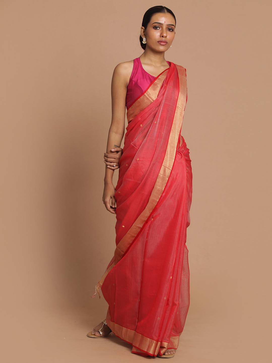 Indethnic Chanderi Handloom Silk Cotton Saree - View 1