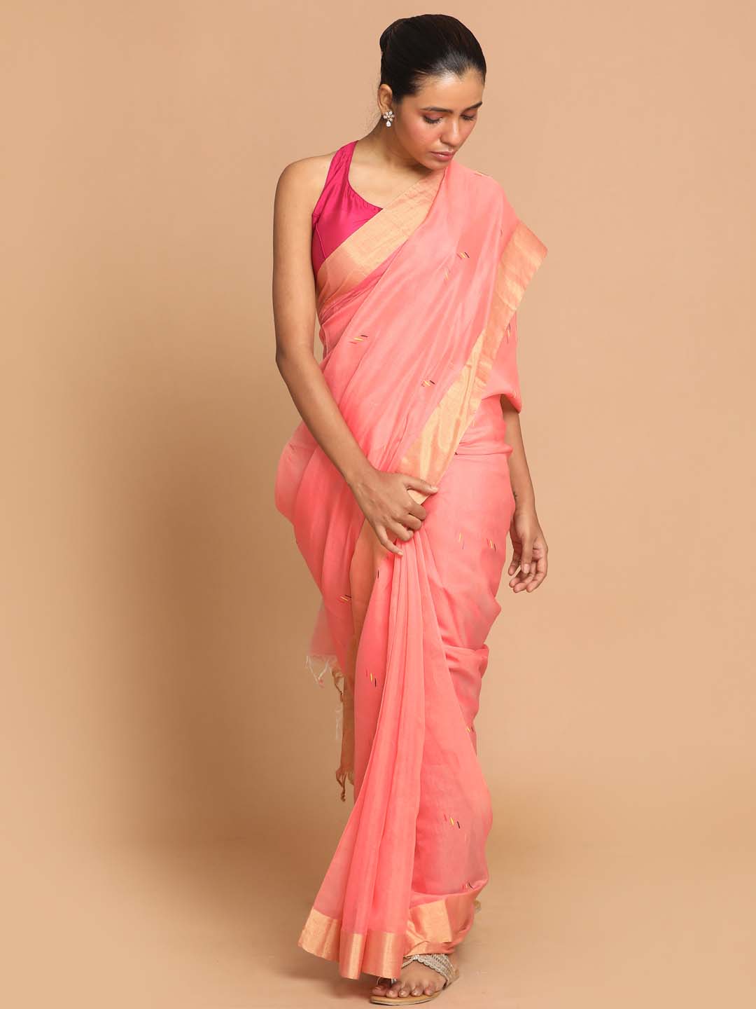 Indethnic Chanderi Handloom Silk Cotton Saree - View 1