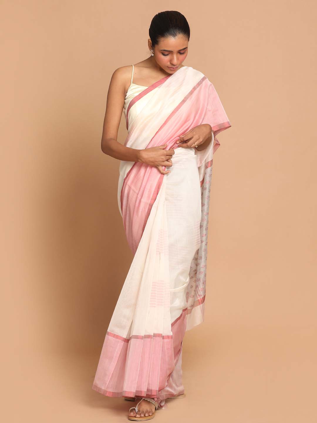 Indethnic Chanderi Handloom Silk Cotton Saree - View 1