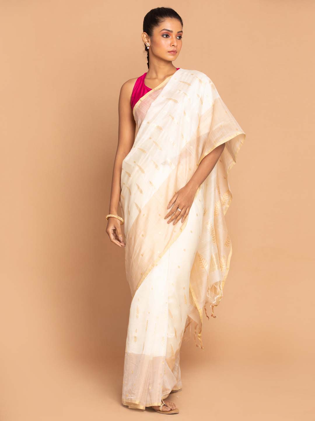 Indethnic Chanderi Handloom Silk Cotton Saree - View 1