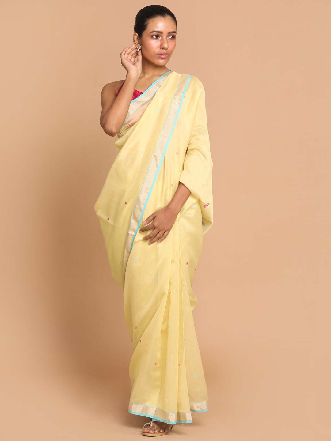 Indethnic Chanderi Handloom Silk Cotton Saree - View 1