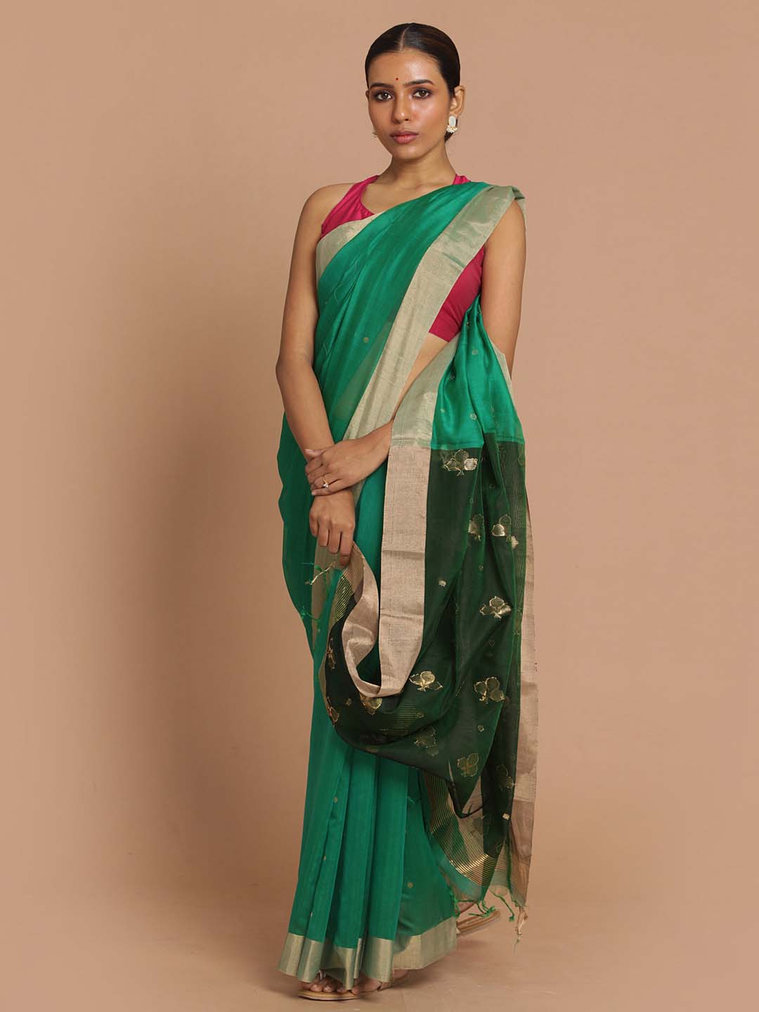 Indethnic Chanderi Handloom Silk Cotton Saree - View 1