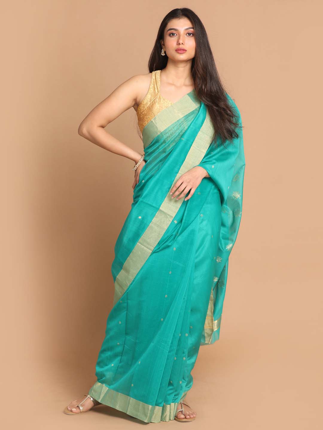 Indethnic Chanderi Handloom Silk Cotton Saree - View 1