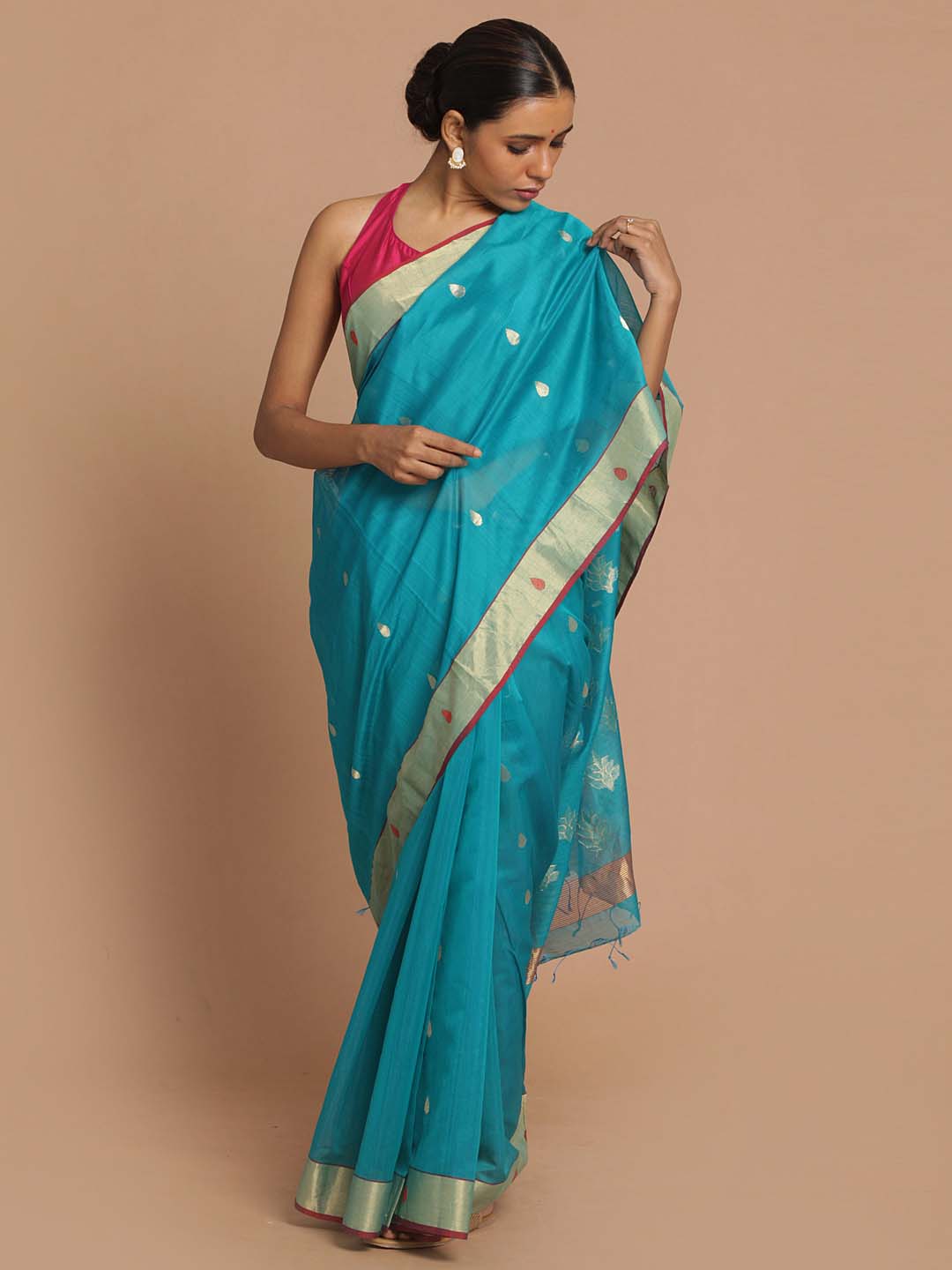 Indethnic Chanderi Handloom Silk Cotton Saree - View 1