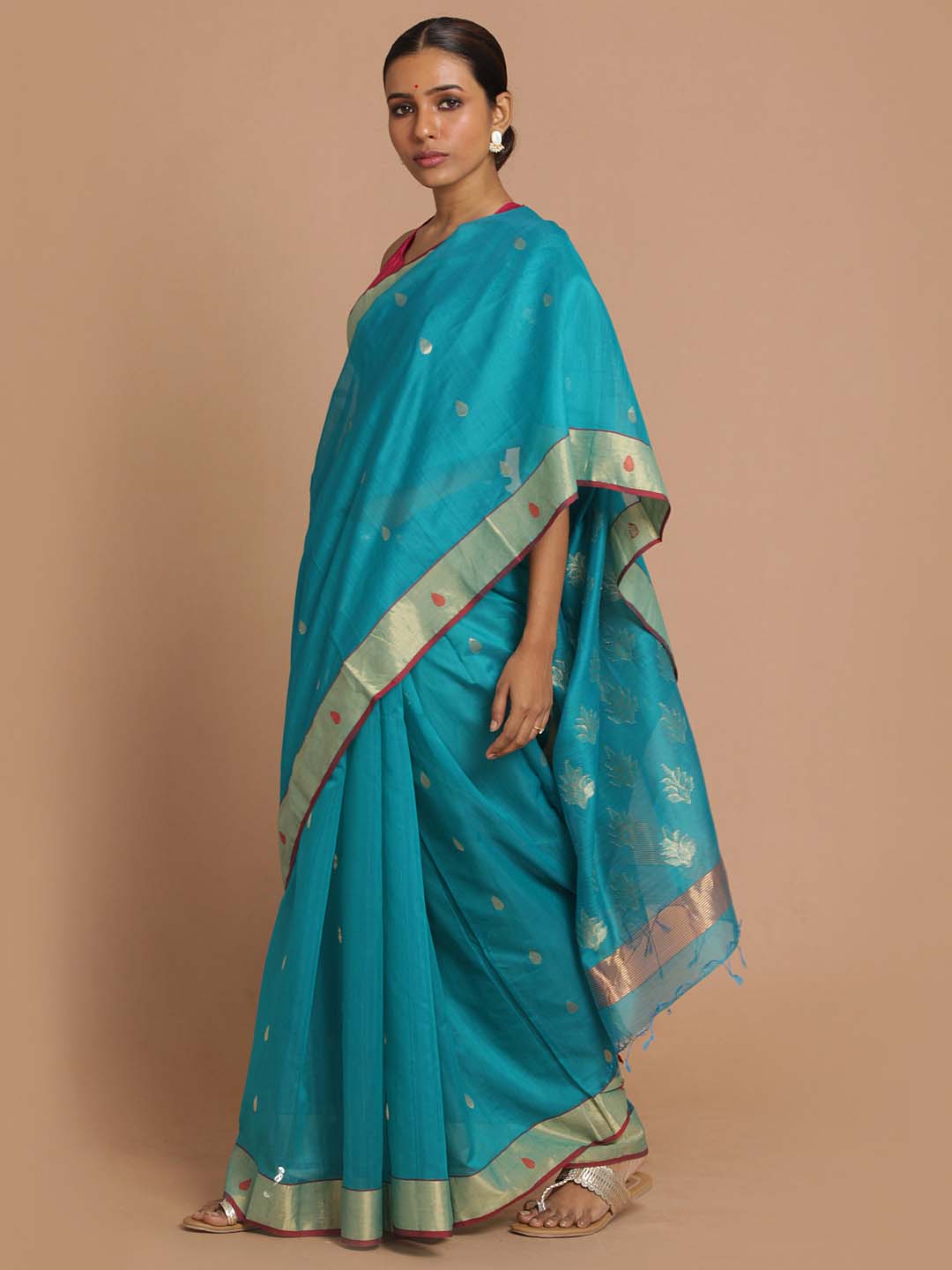 Indethnic Chanderi Handloom Silk Cotton Saree - View 2