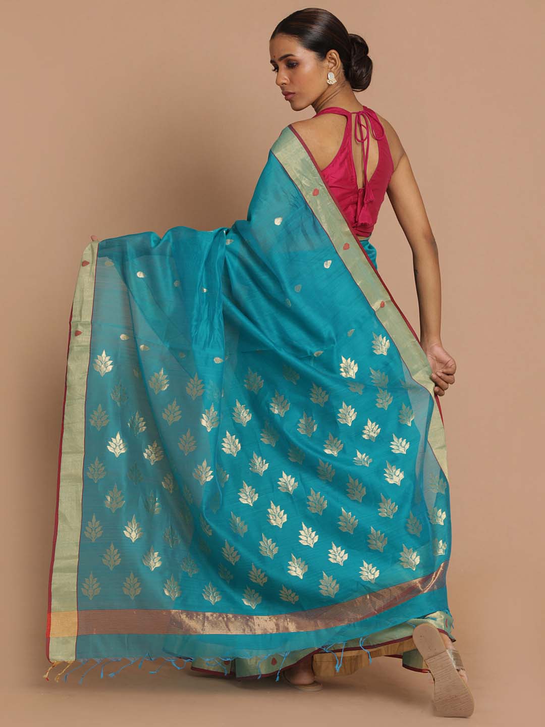 Indethnic Chanderi Handloom Silk Cotton Saree - View 3