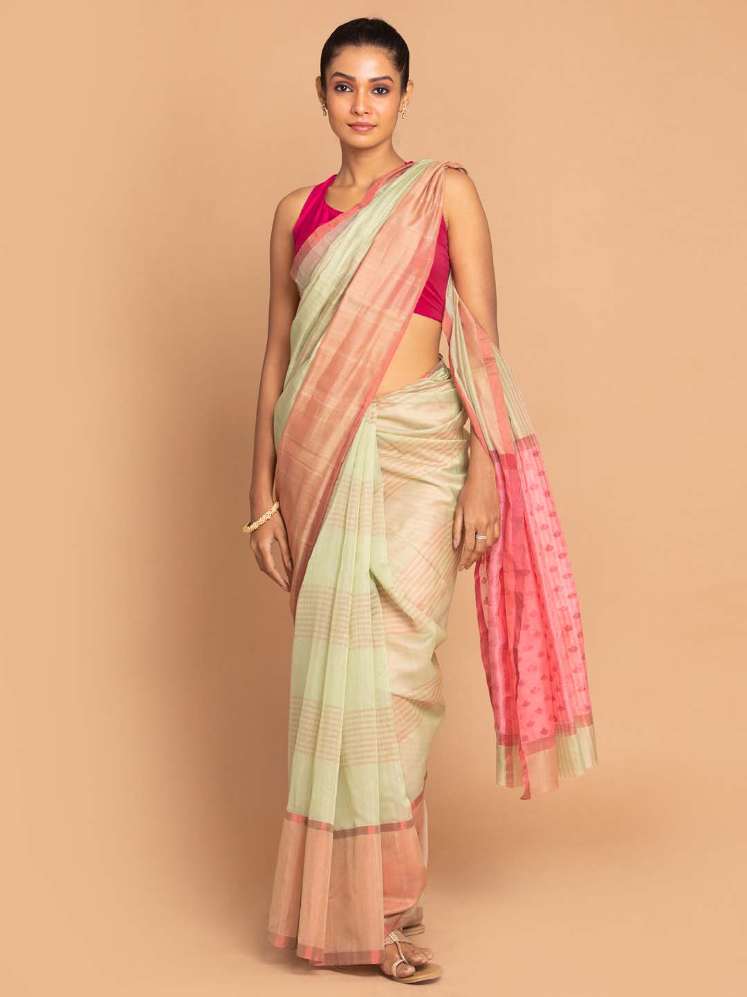 Indethnic Chanderi Handloom Silk Cotton Saree - View 1